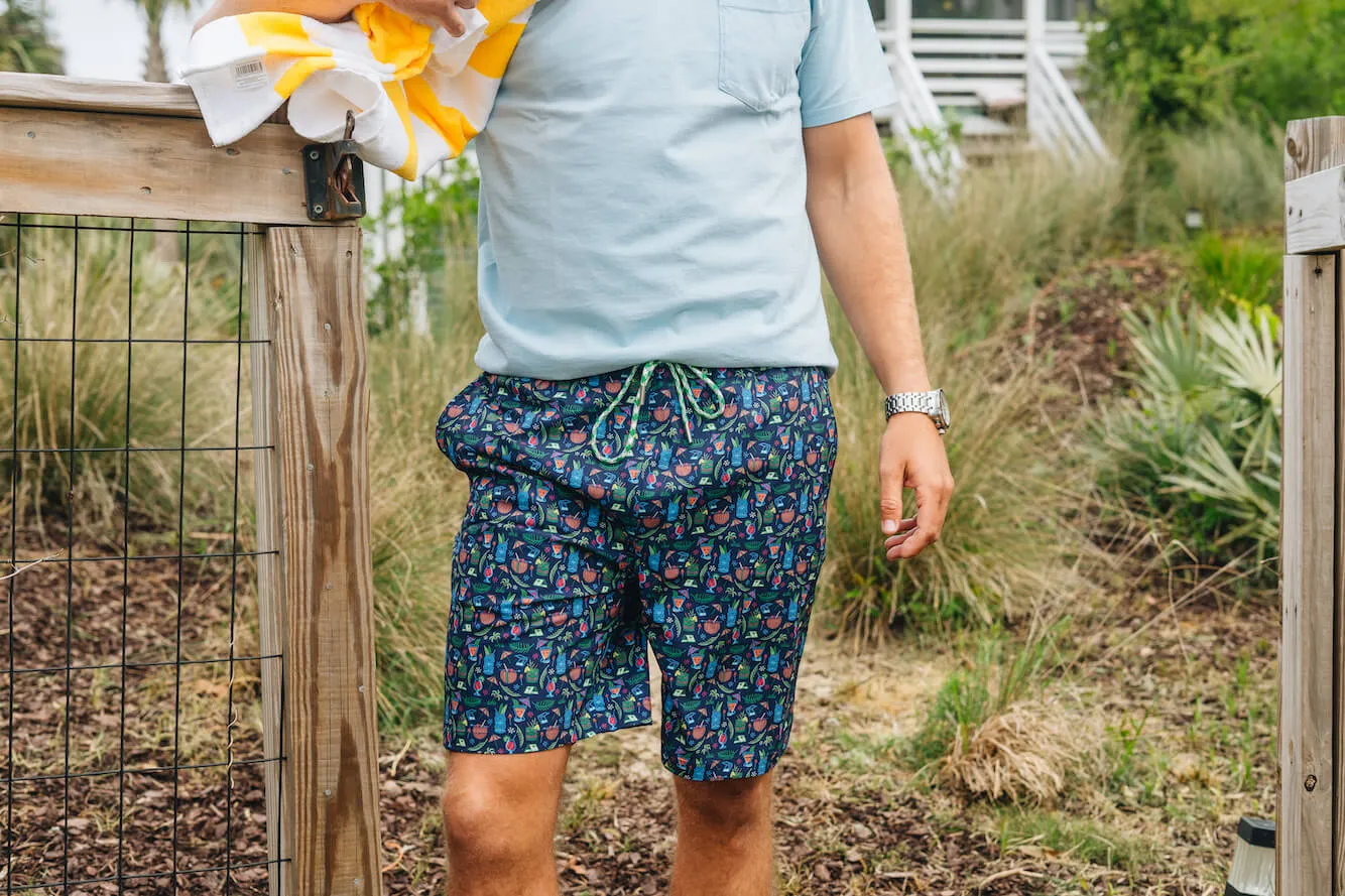 Slim Fit Style Tiki Happy Hour: Swim Trunks - Navy