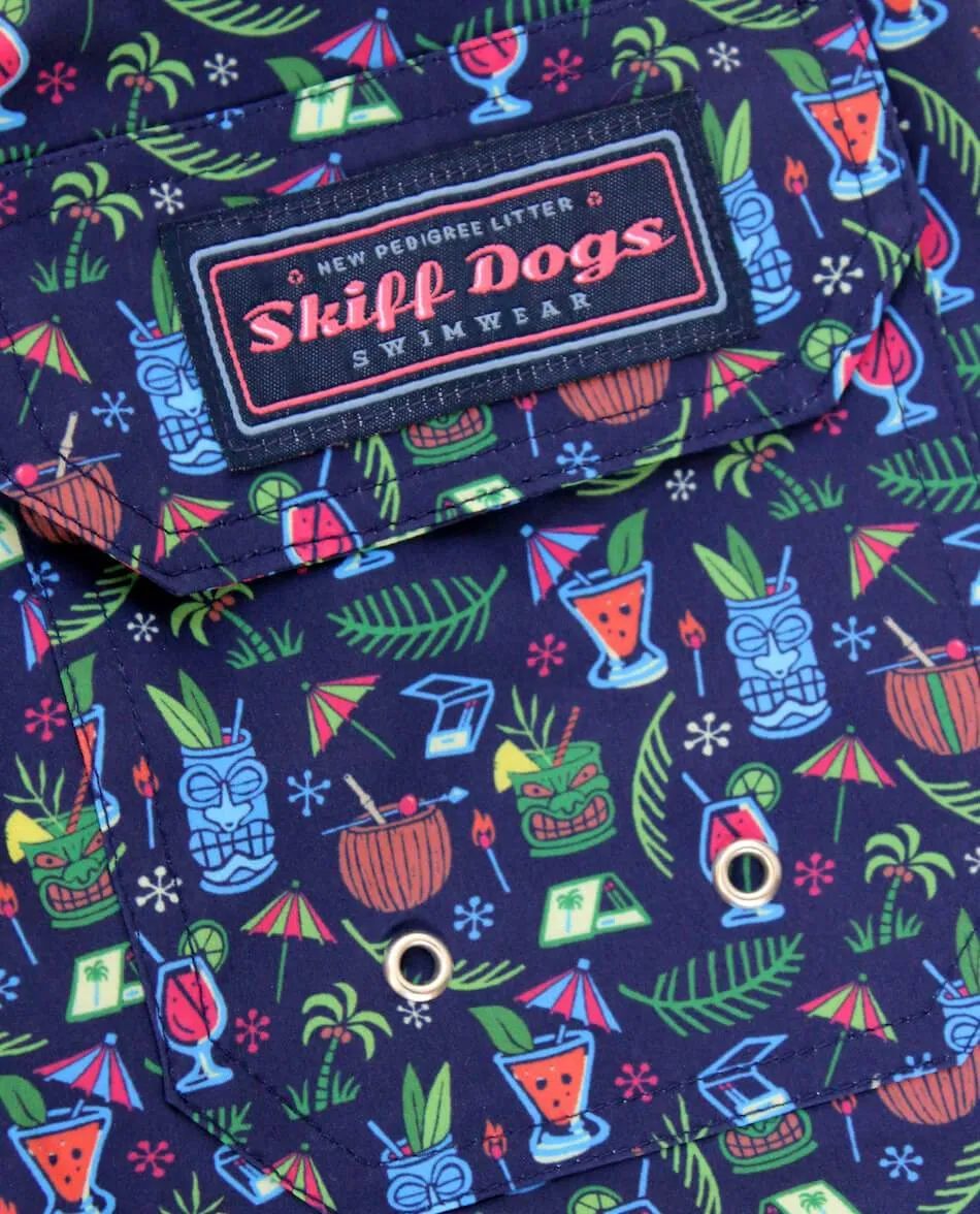 Slim Fit Style Tiki Happy Hour: Swim Trunks - Navy