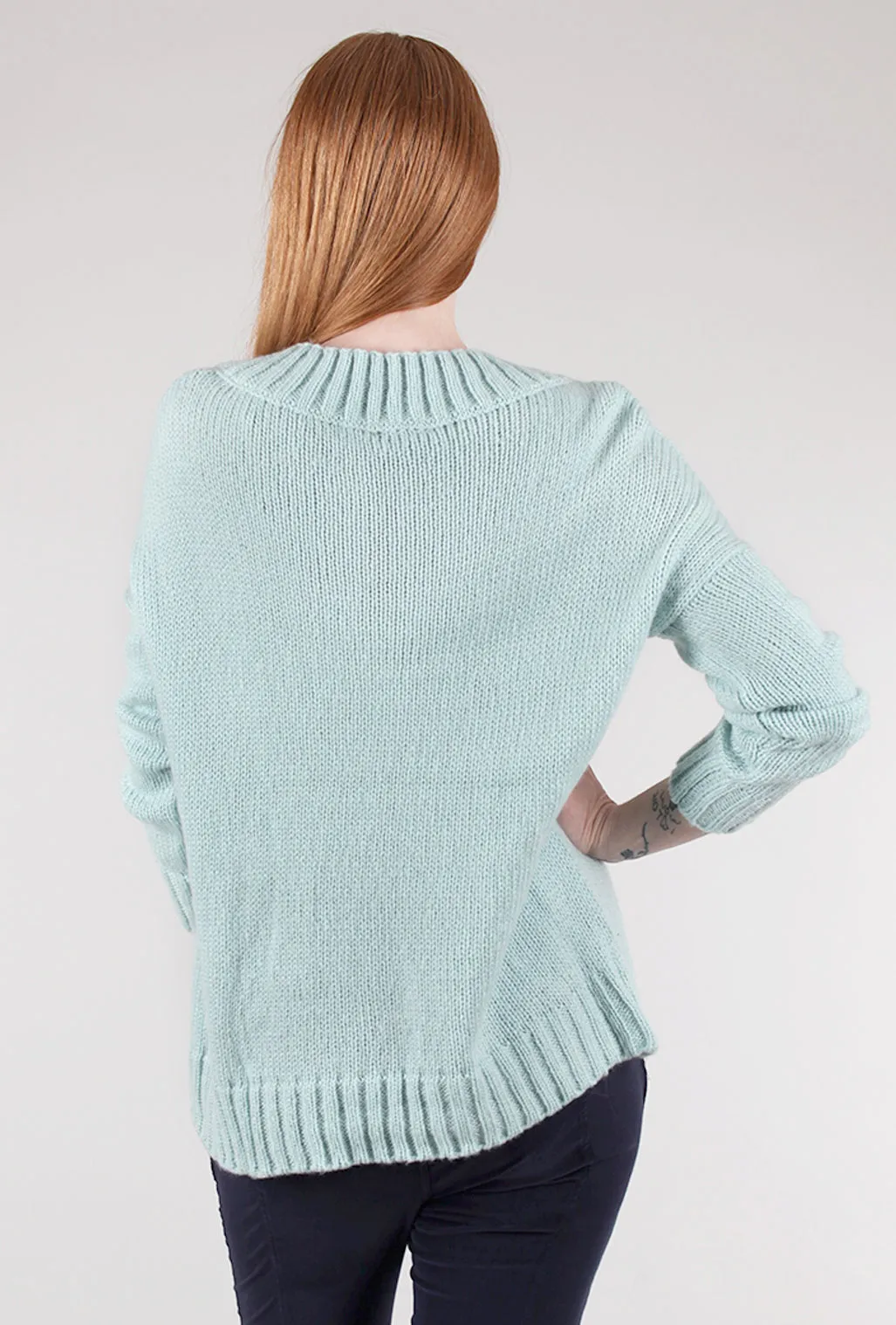 Slim Slimming Mara Split-Neck Crew, Mint