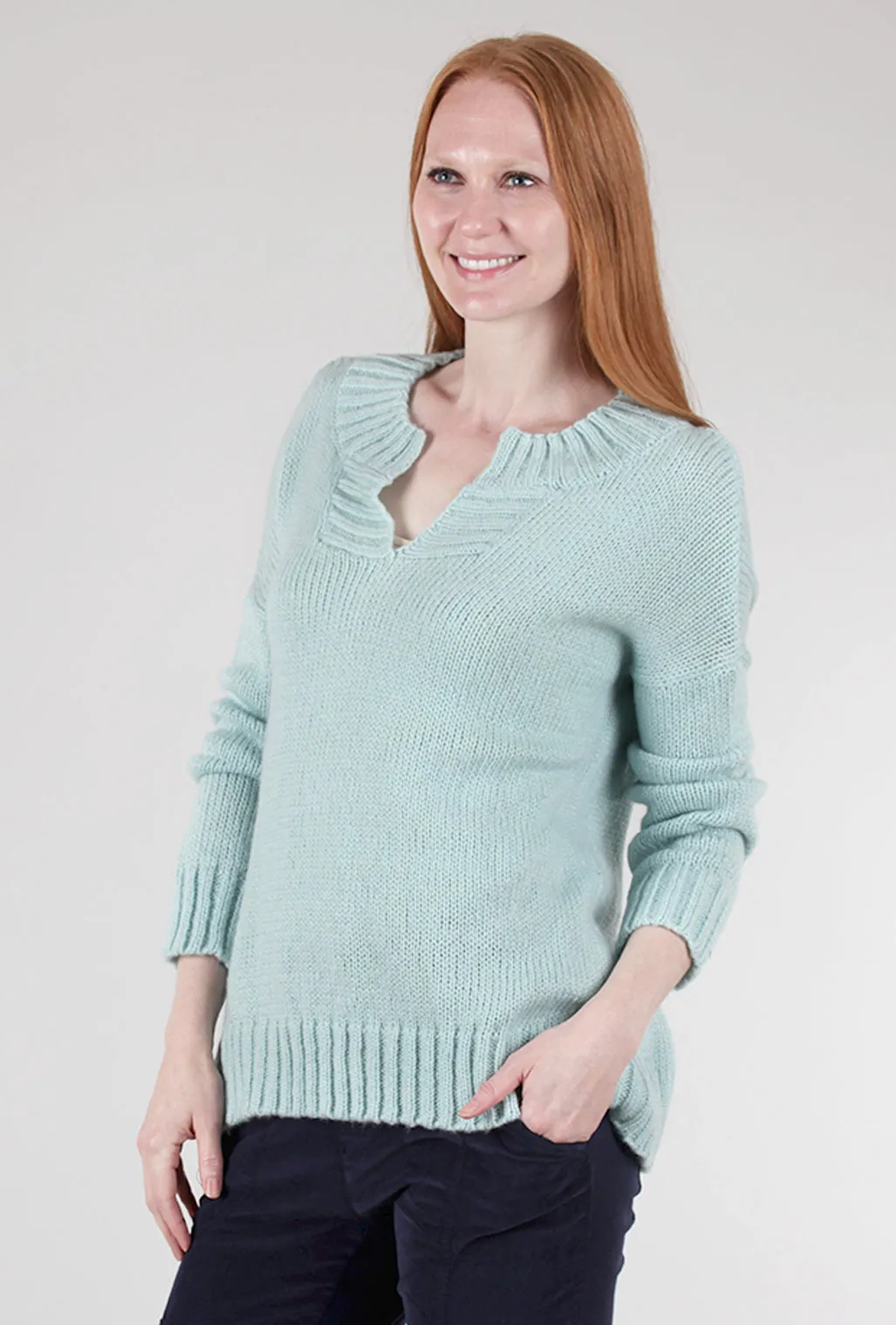 Slim Slimming Mara Split-Neck Crew, Mint