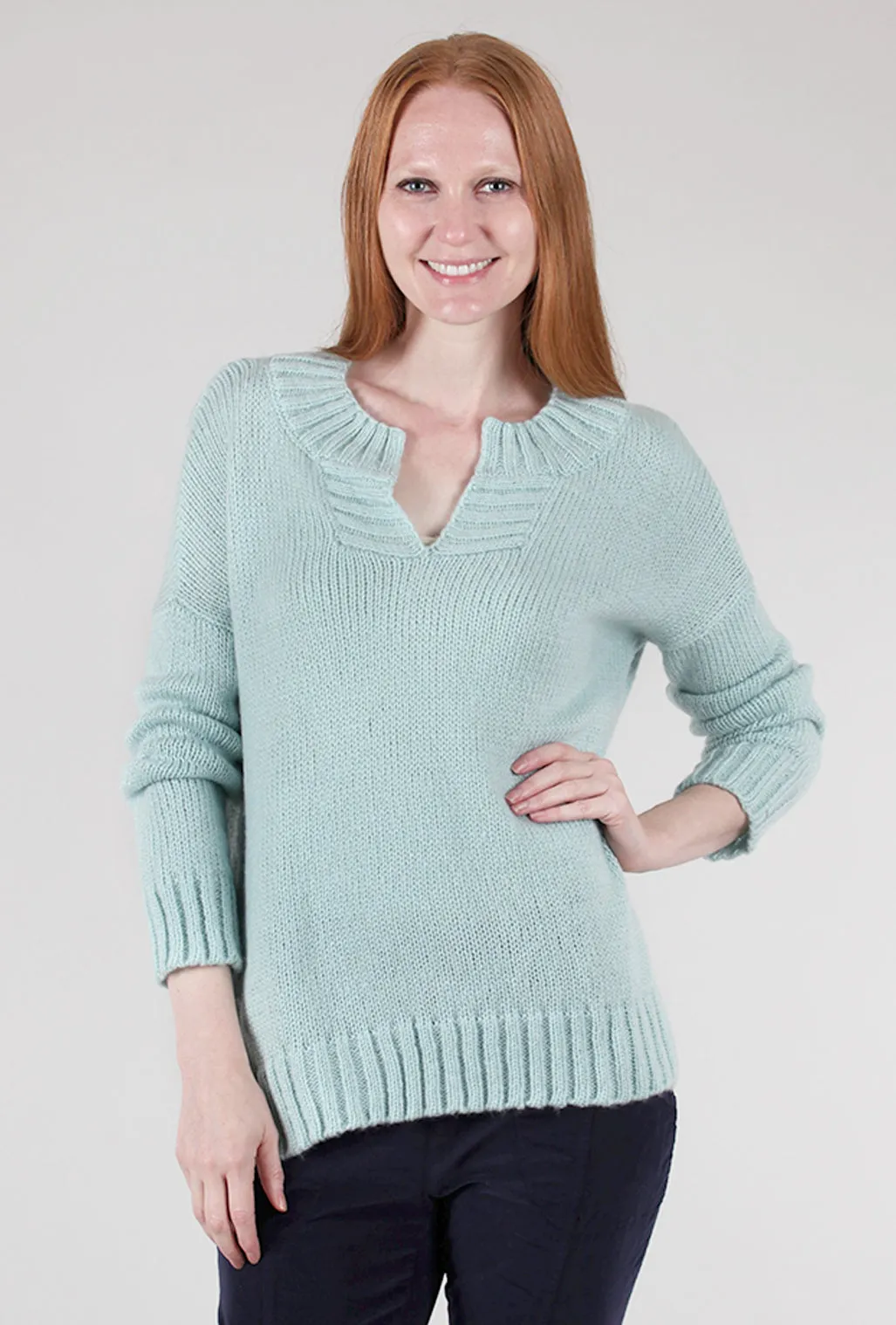 Mara Split-Neck Crew, Mint All-season knitwear Lightweight fall sweater