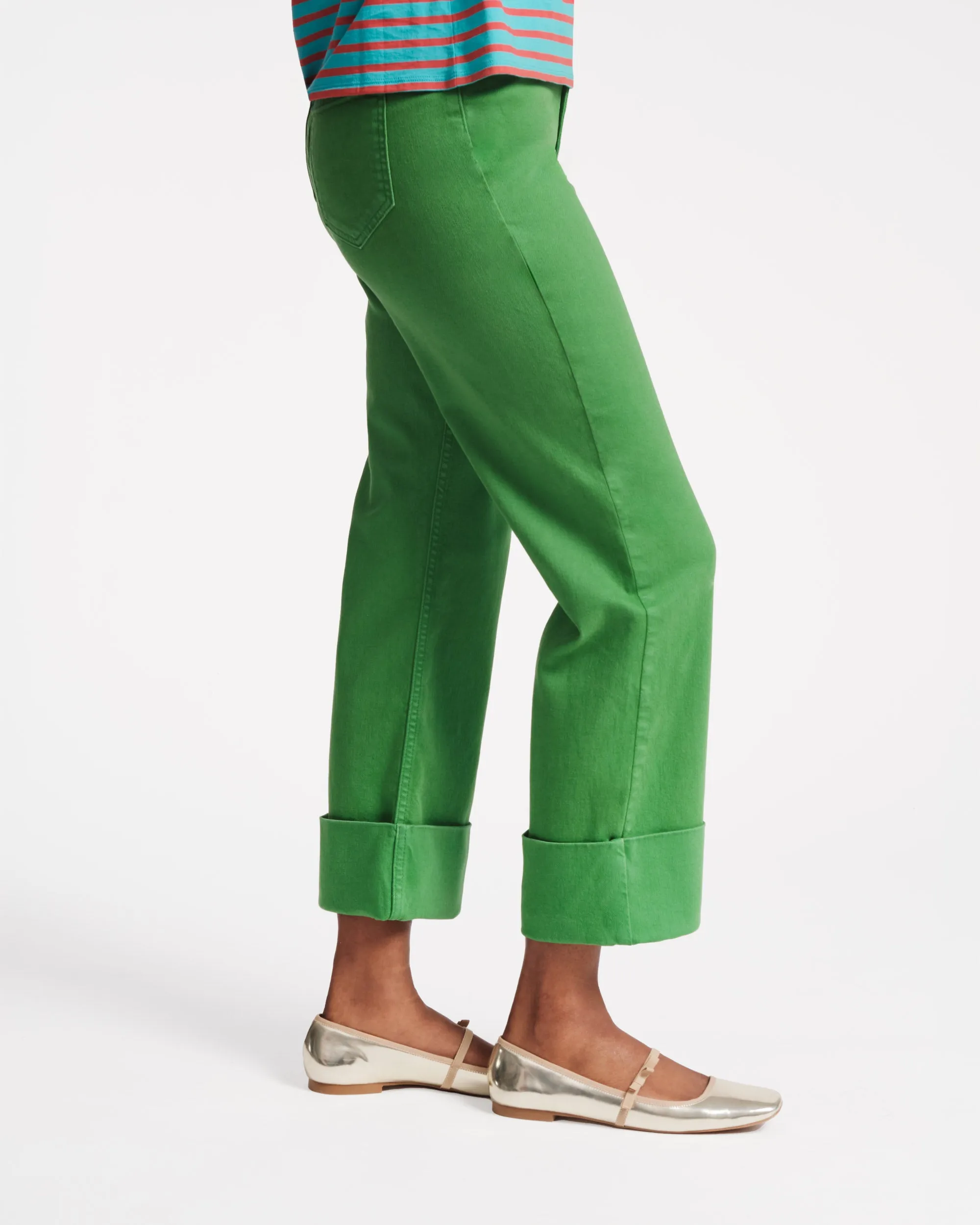 Smarty Cuffed Jeans - Green Flattering Style