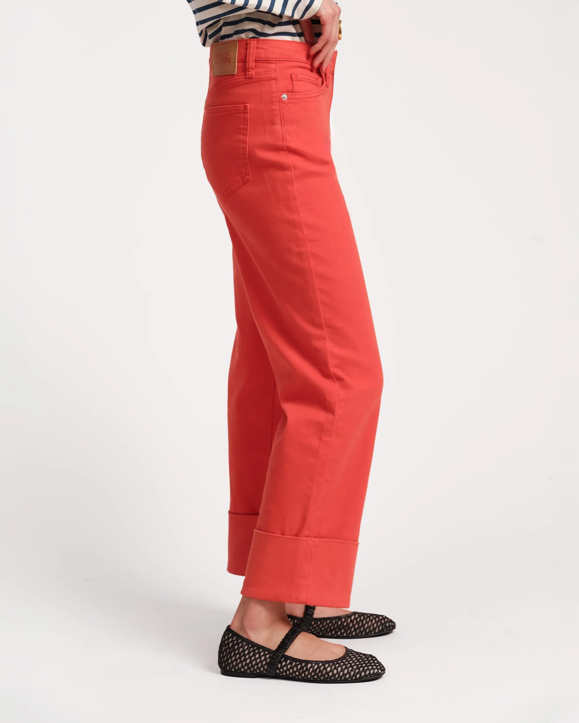 Smarty Cuffed Jeans - Red Stretchy Waist