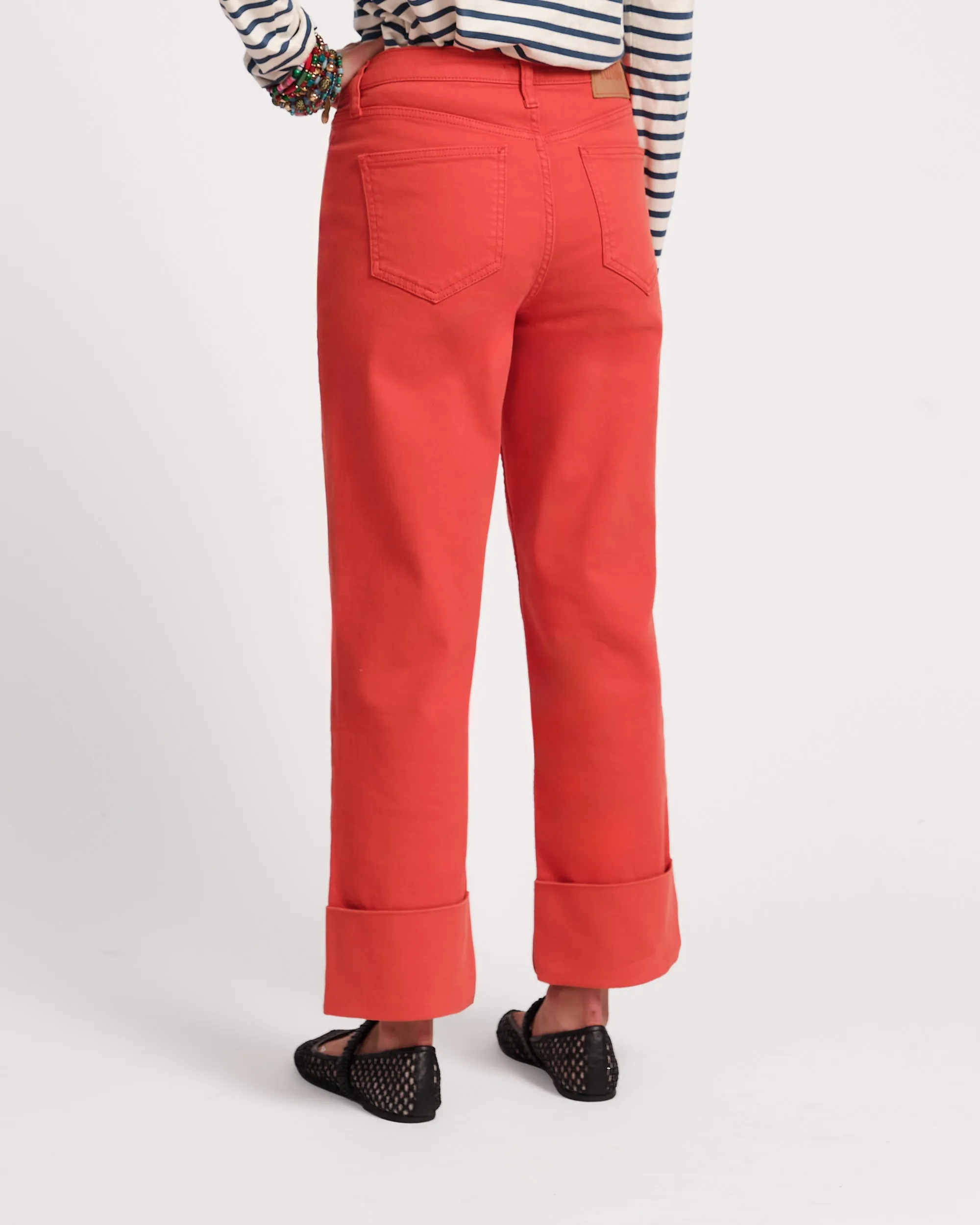 Smarty Cuffed Jeans - Red Stretchy Waist