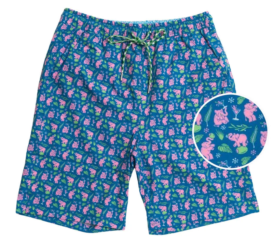 Fresh Comfort Classic Vibe Pink Elephants: Swim Trunks - Blue