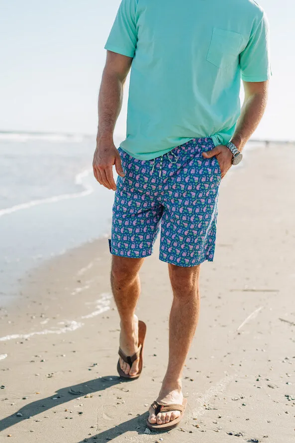 Smooth Finish Pink Elephants: Swim Trunks - Blue