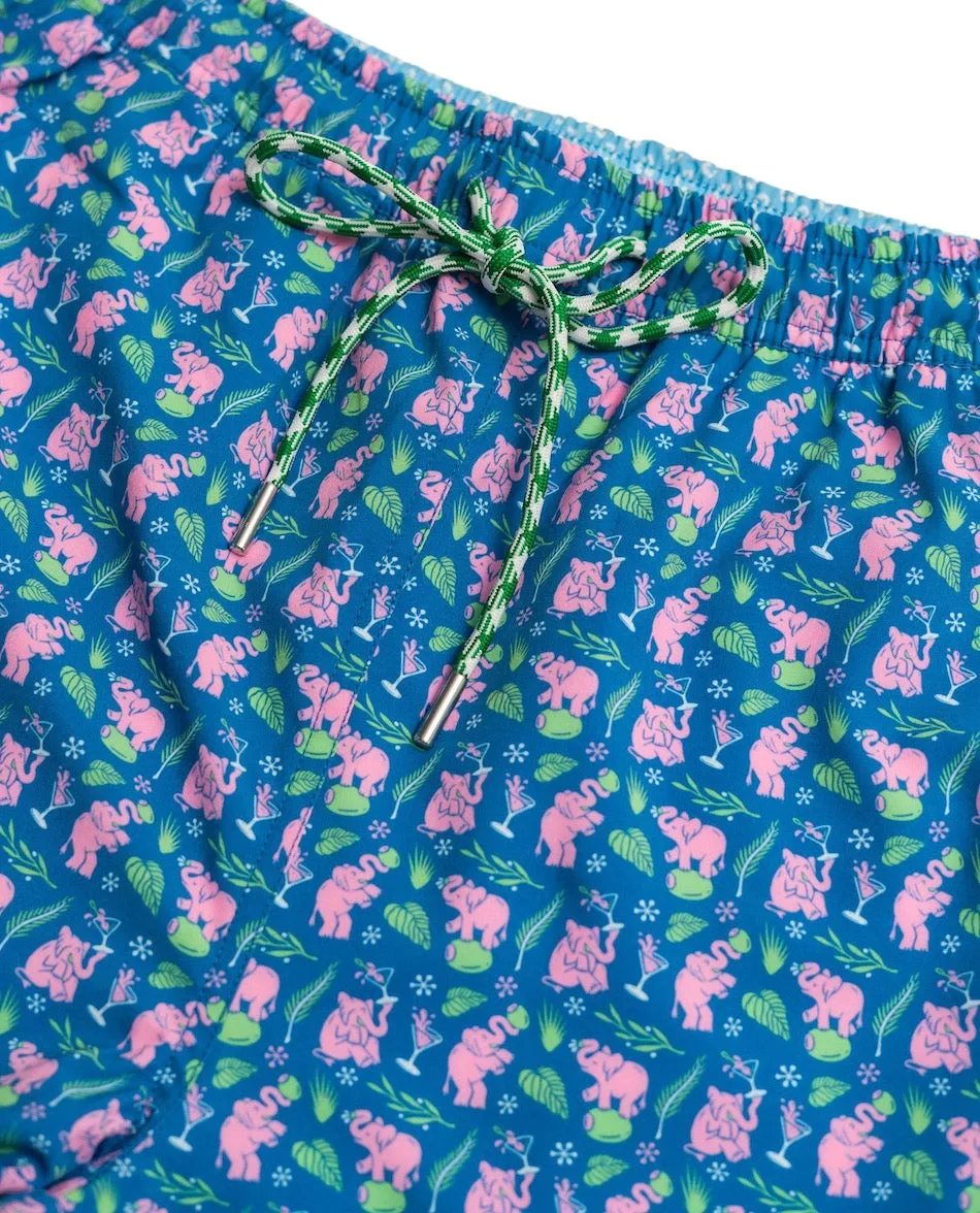 Smooth Finish Pink Elephants: Swim Trunks - Blue