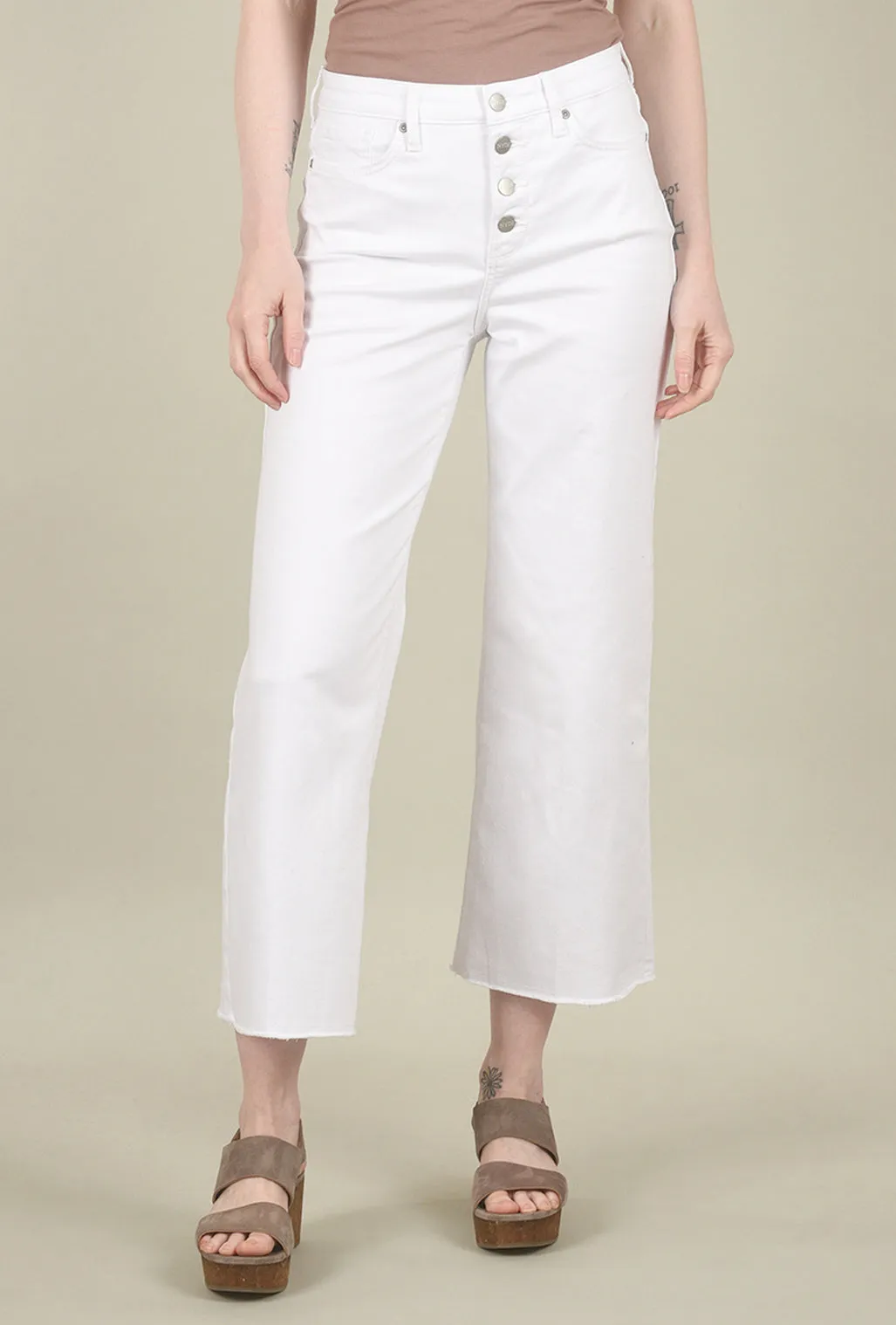 Teresa Wide Ankle Denim, Optic White Clean Cut