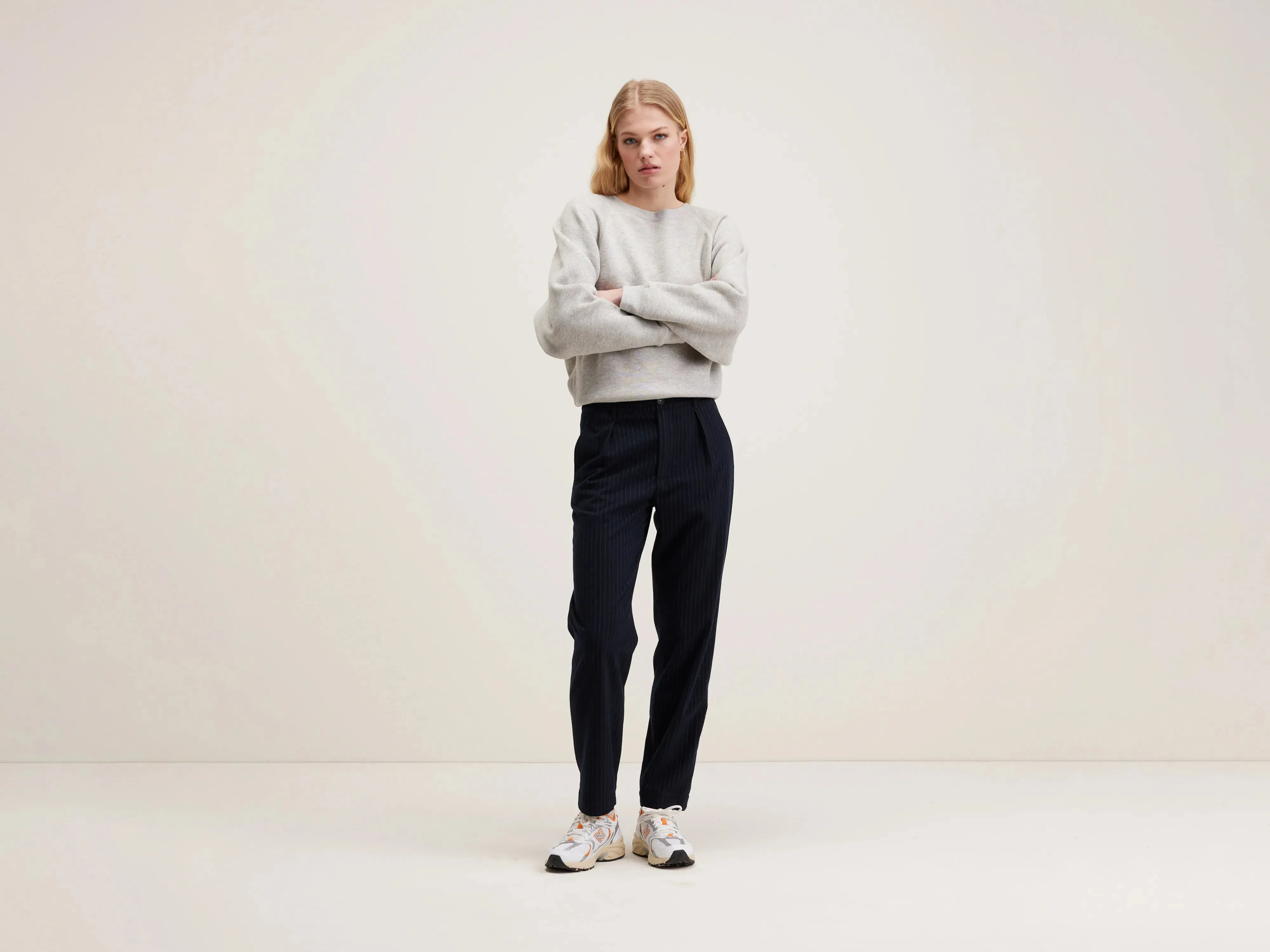 Bootcut shape Soft Touch Villa pleated trousers (242 / W / STRIPE A)