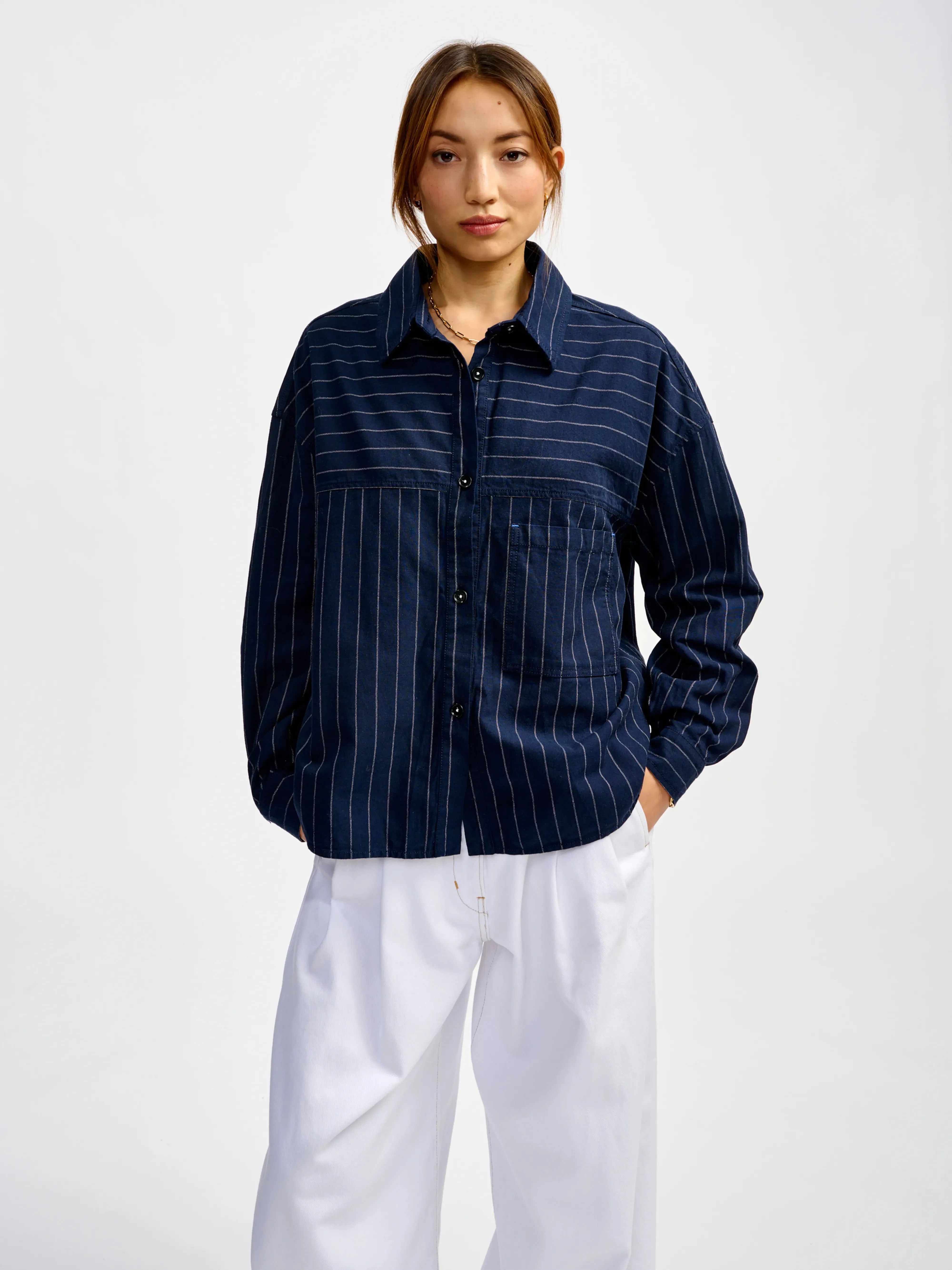 Snap Buttons link overshirt (241 / W / STRIPE A)