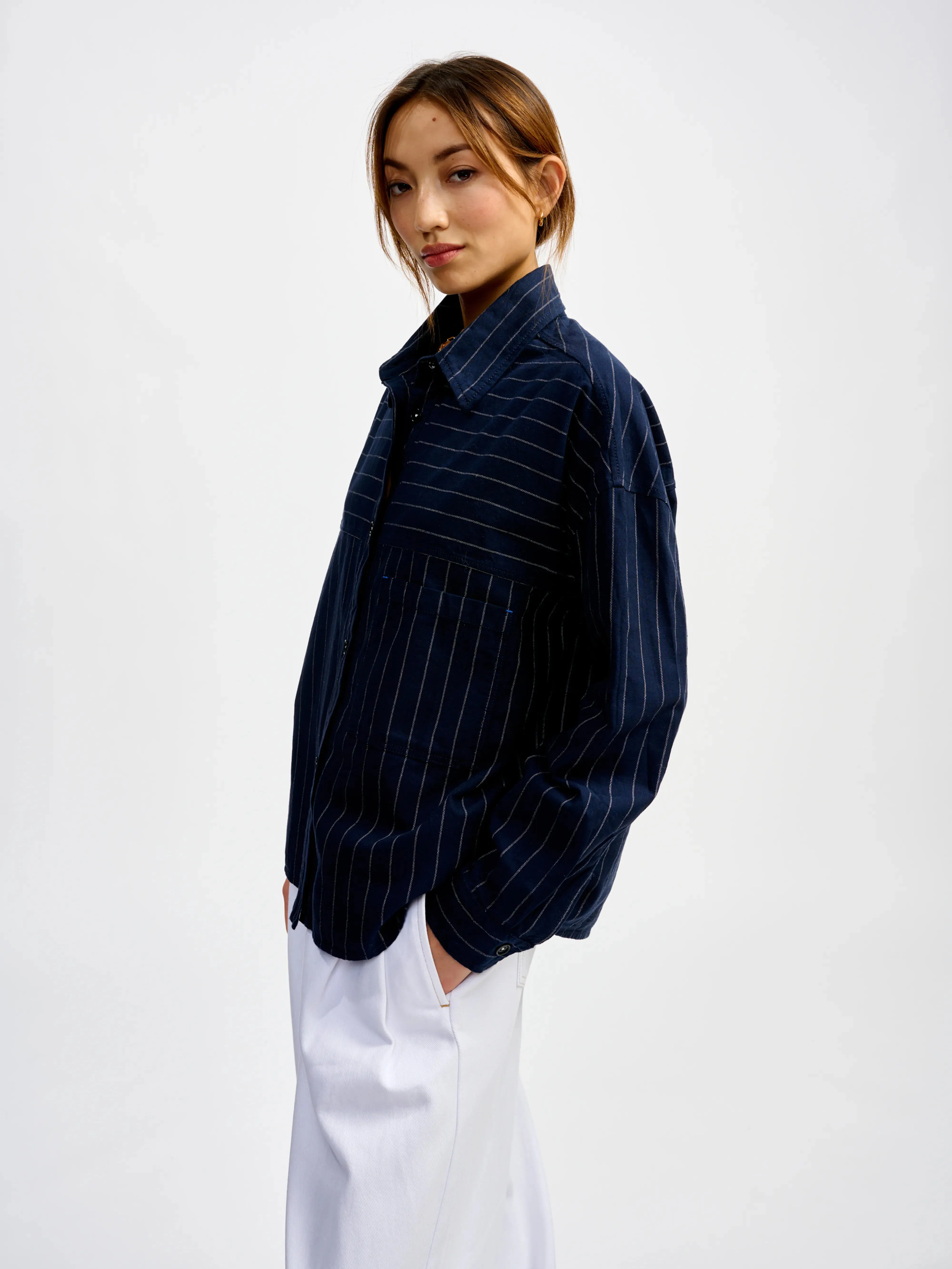 Snap Buttons link overshirt (241 / W / STRIPE A)