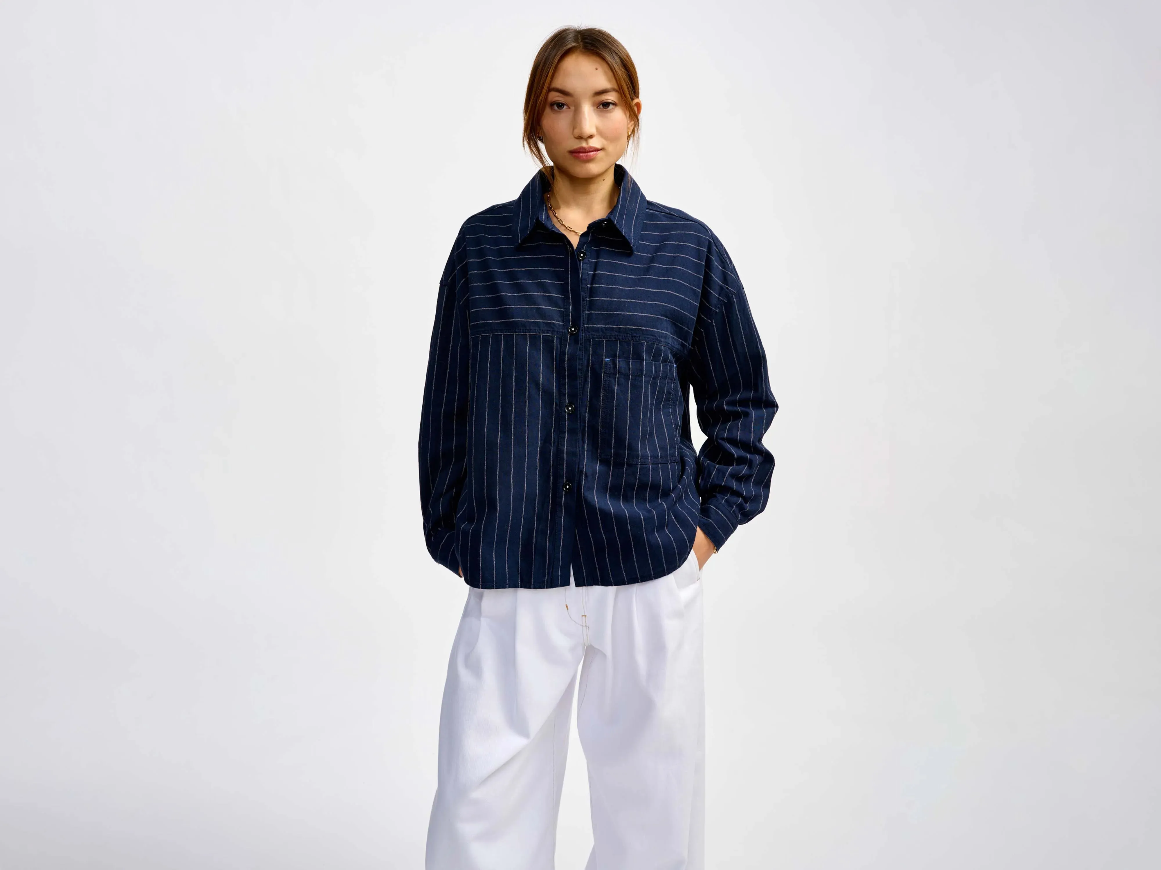 Wet Wicking Notch Lapel link overshirt (241 / W / STRIPE A)