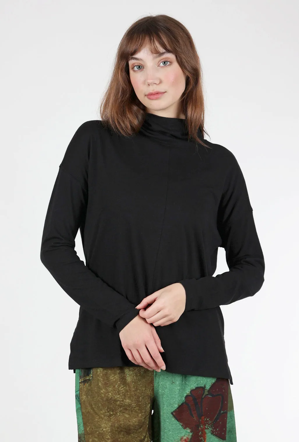 middle-aged women L/S Easy Mock Neck, Black