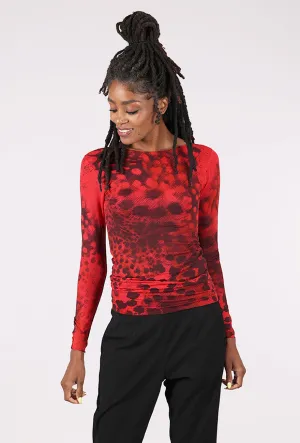 short design Office Outfit Raw Edge Second Skin Top, Tortoiseshell/True Red