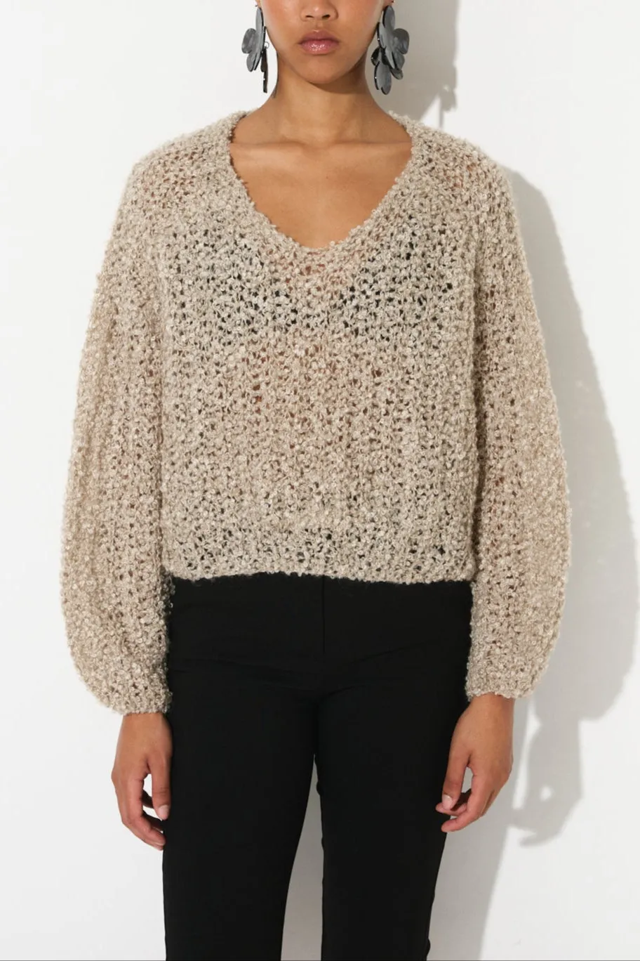 Functional Drape Office Layer Beige Cropped Pullover