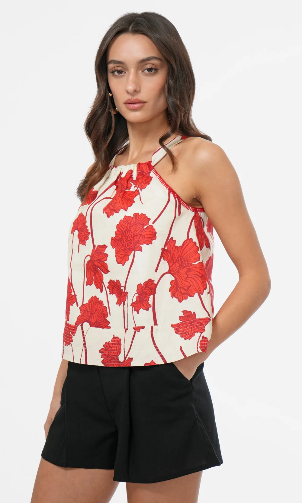 Soft Fabrics Noelle Floral Linen Halter Top