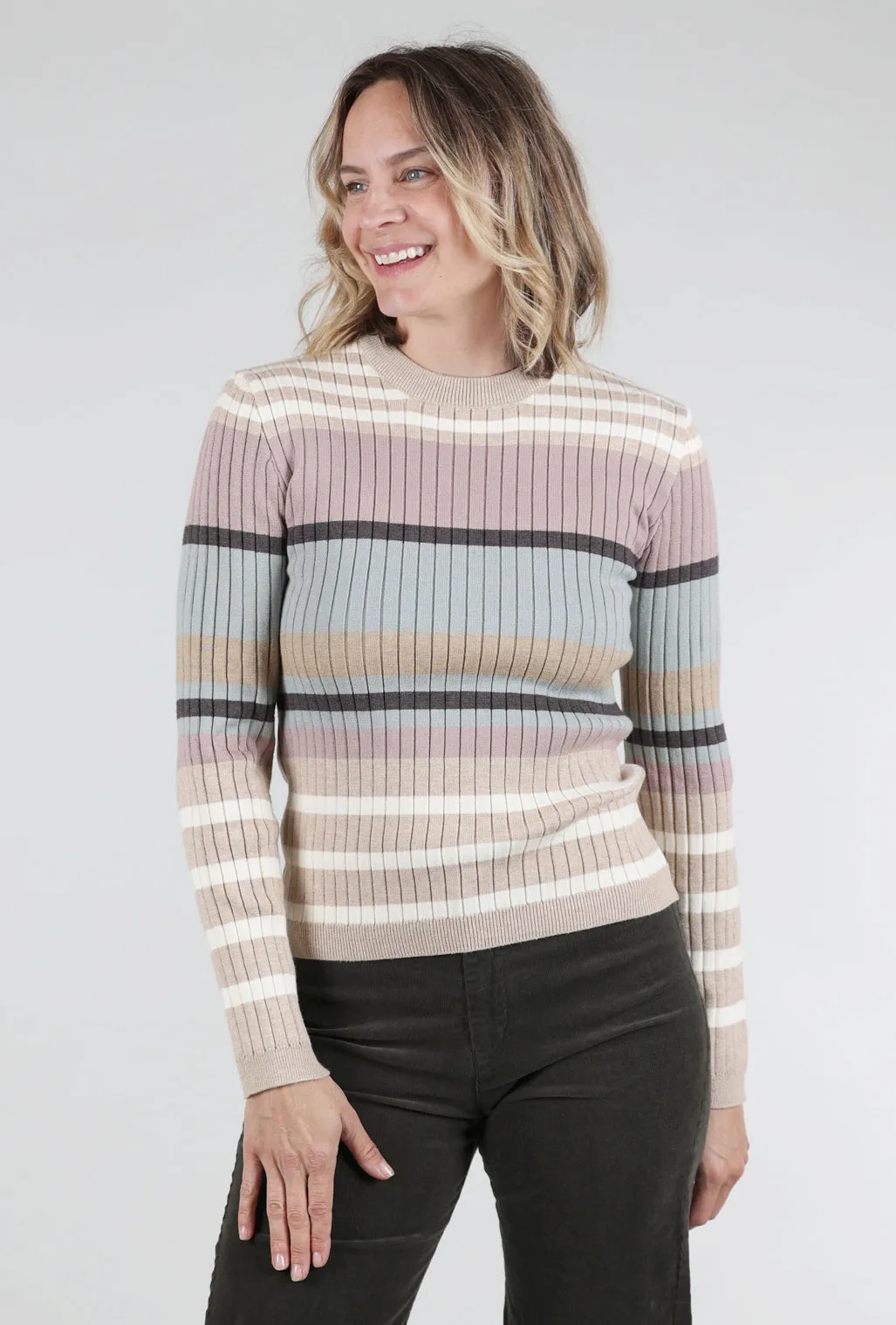 soft fit Colorblock Stripe Pullover, Ivory/Latte