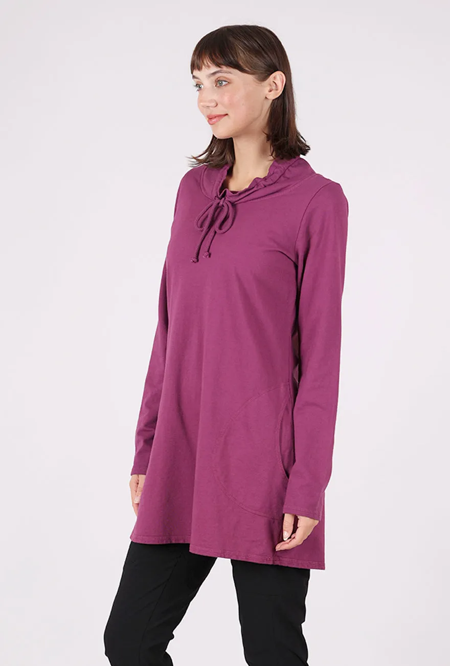 soft fit Drawstring Cowl Tunic, Razzleberry