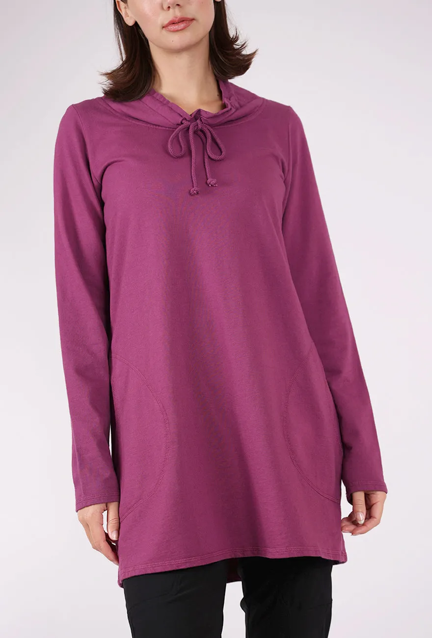 soft fit Drawstring Cowl Tunic, Razzleberry