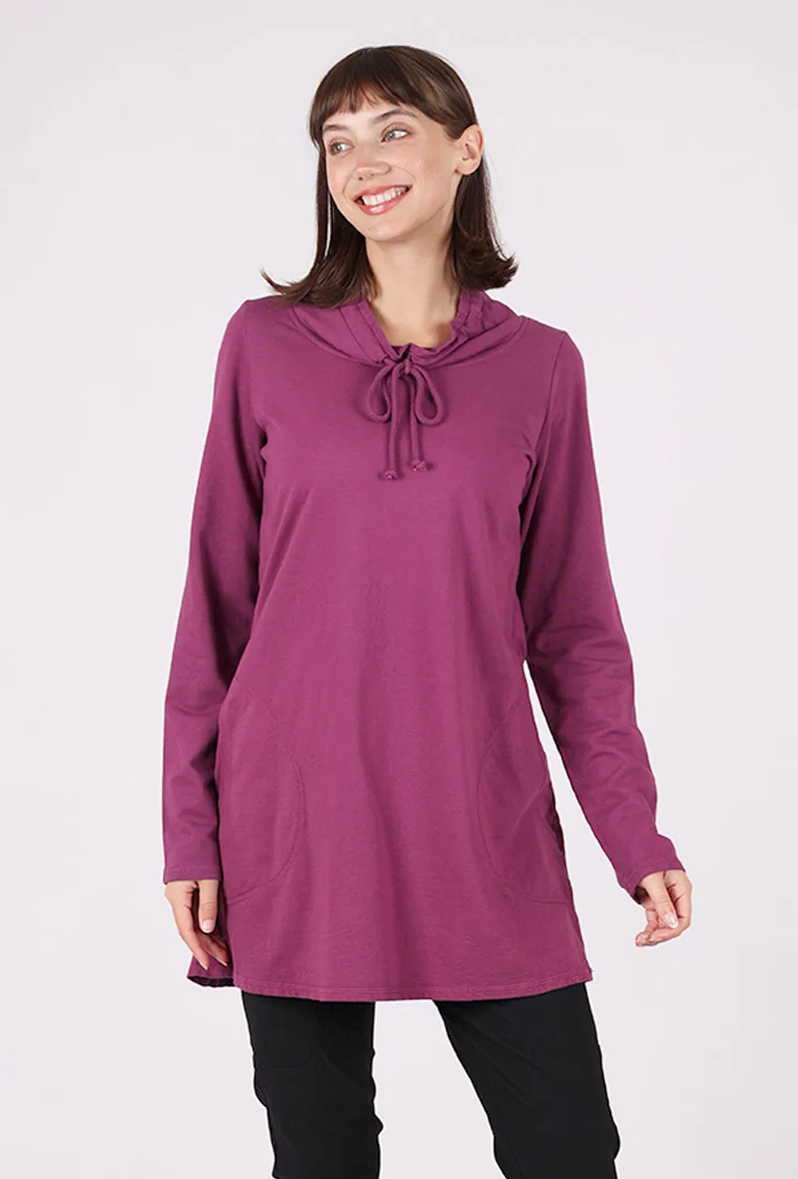 Polka Dot short front long back Drawstring Cowl Tunic, Razzleberry