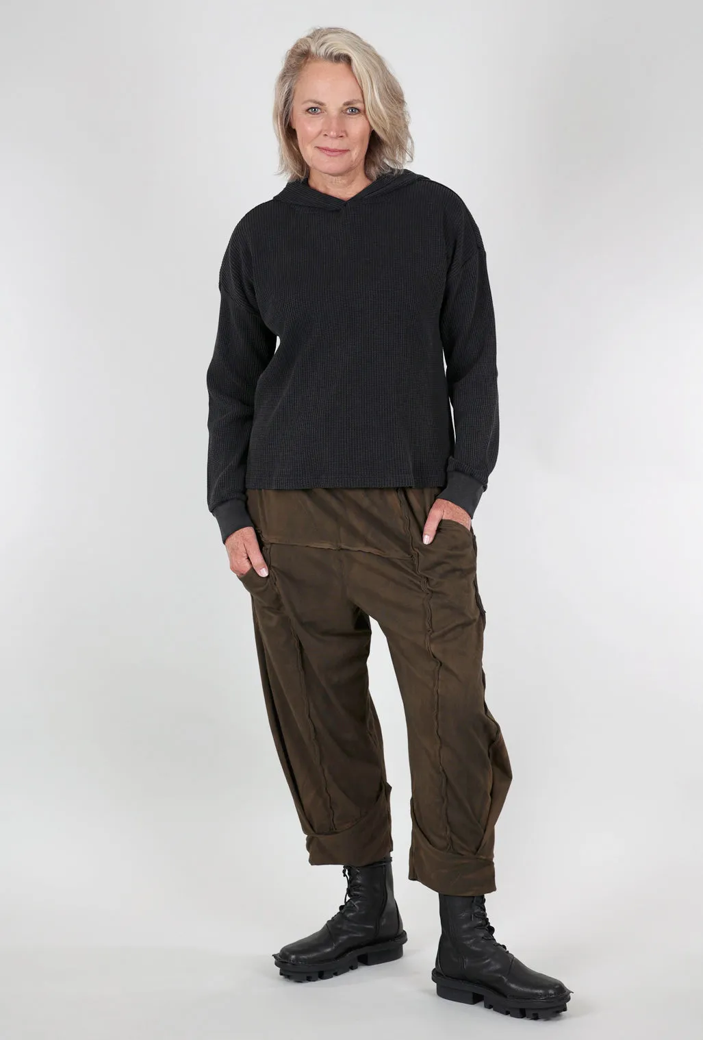 Soft Layer Cropped Waffle Hoodie, Black
