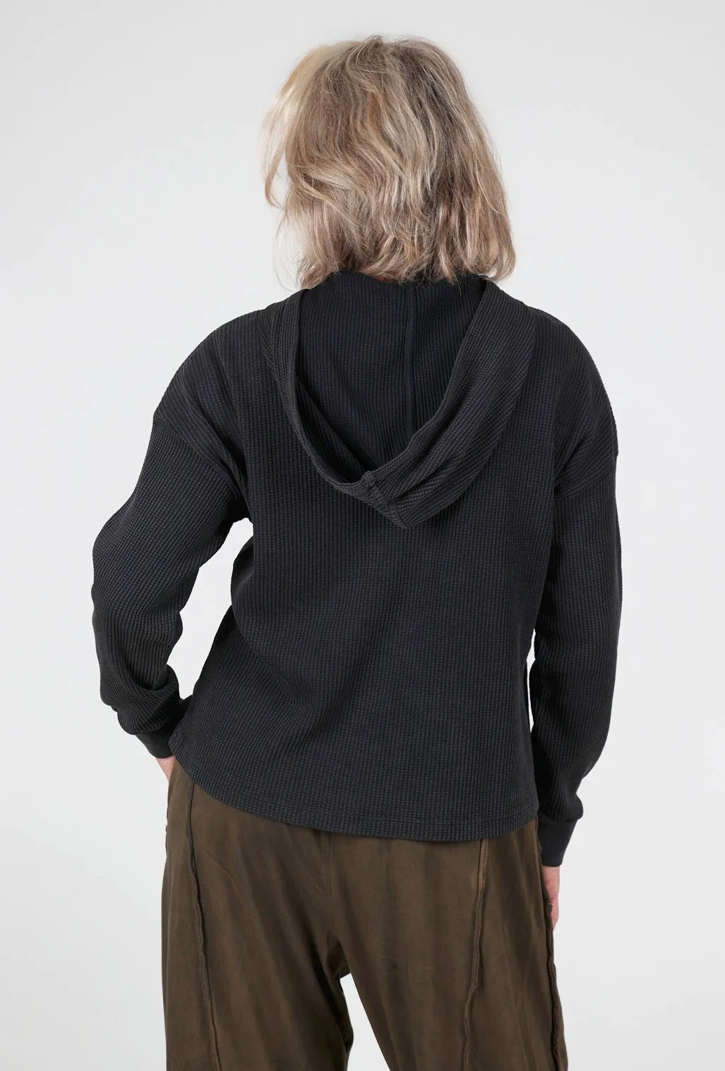 Soft Layer Cropped Waffle Hoodie, Black