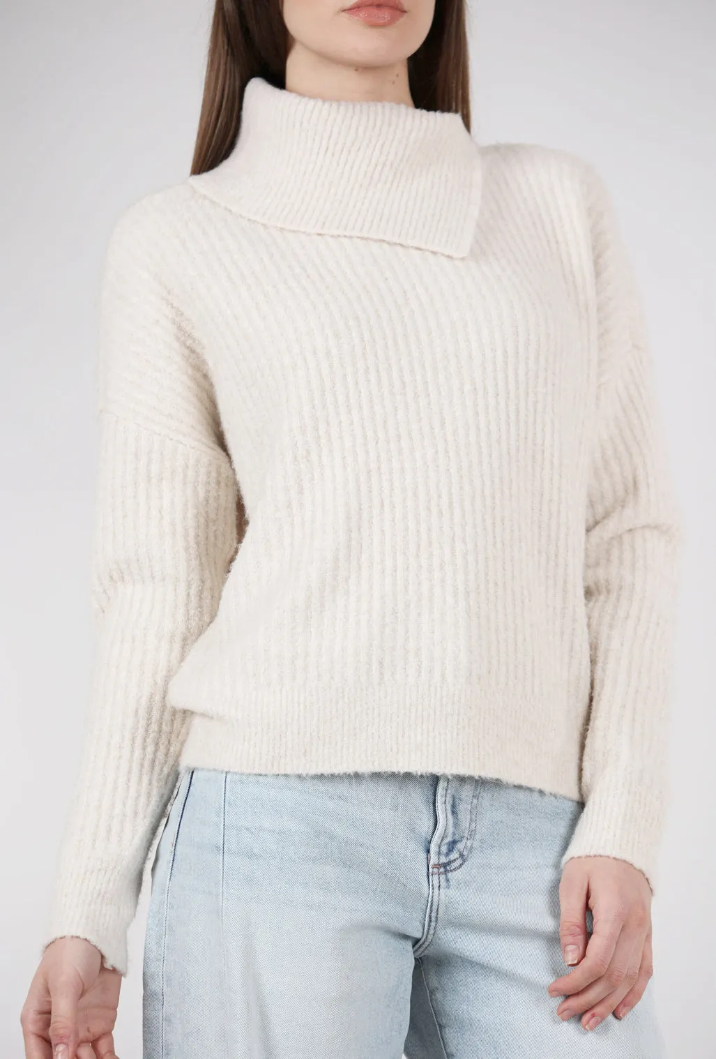 Soft Smooth Easy Split Collar Sweater, Salt