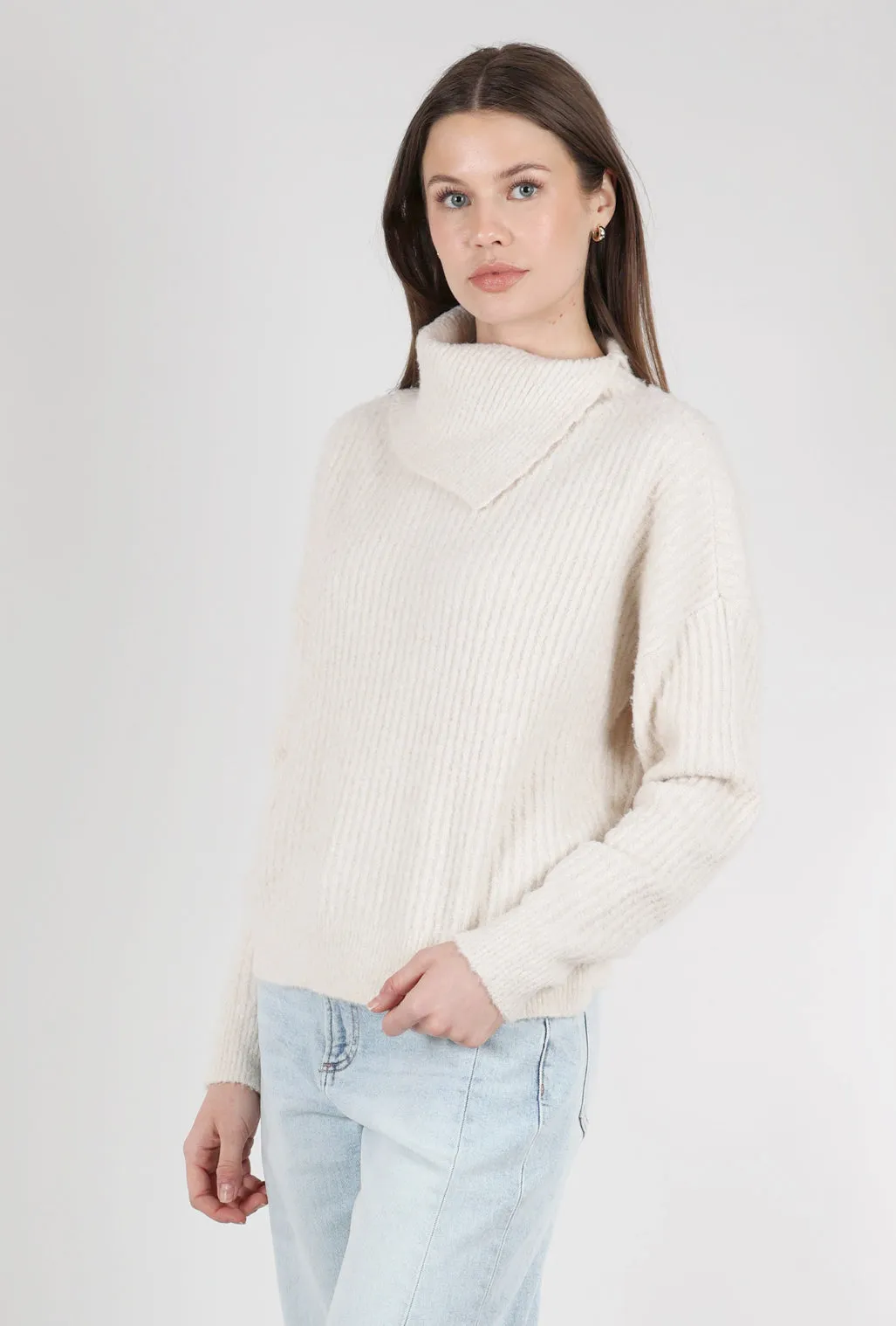Soft Smooth Easy Split Collar Sweater, Salt