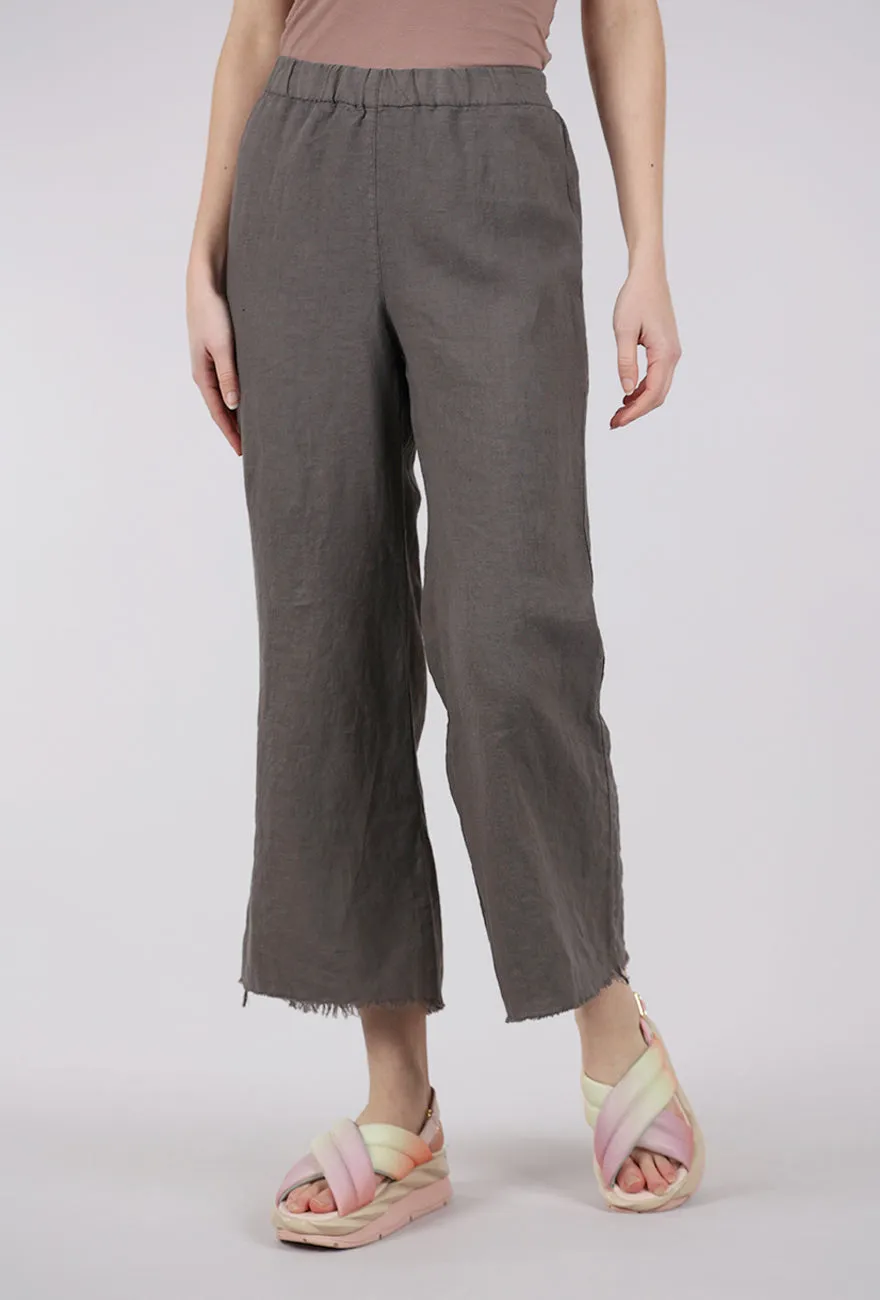 Tattered Hem Linen Trouser, Mushroom Adaptable Fit