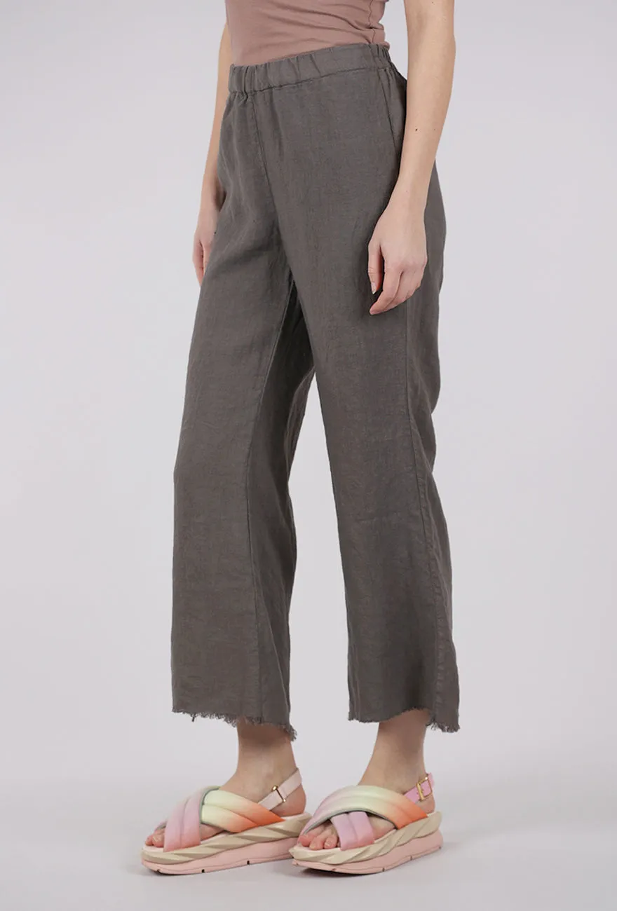 Soft Texture Tattered Hem Linen Trouser, Mushroom