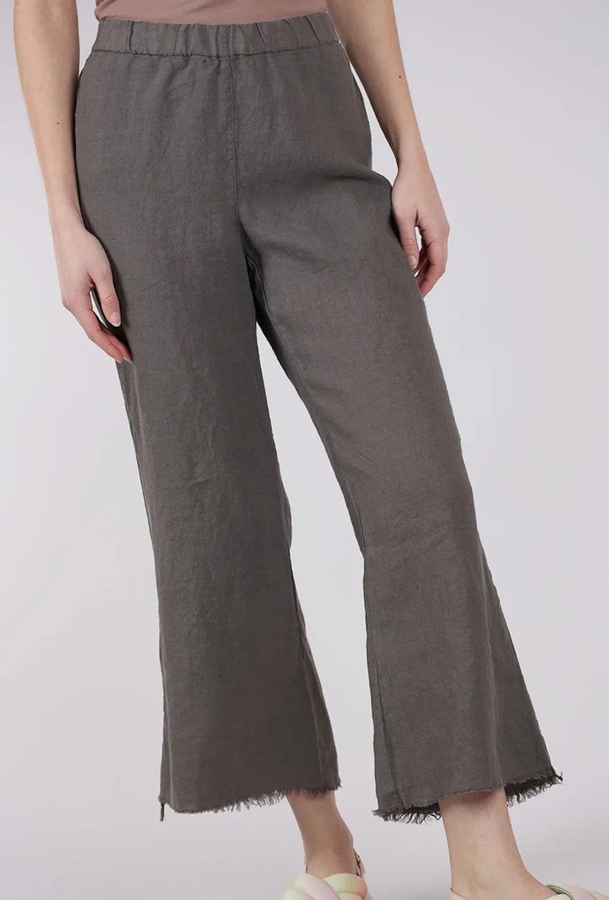 Soft Texture Tattered Hem Linen Trouser, Mushroom