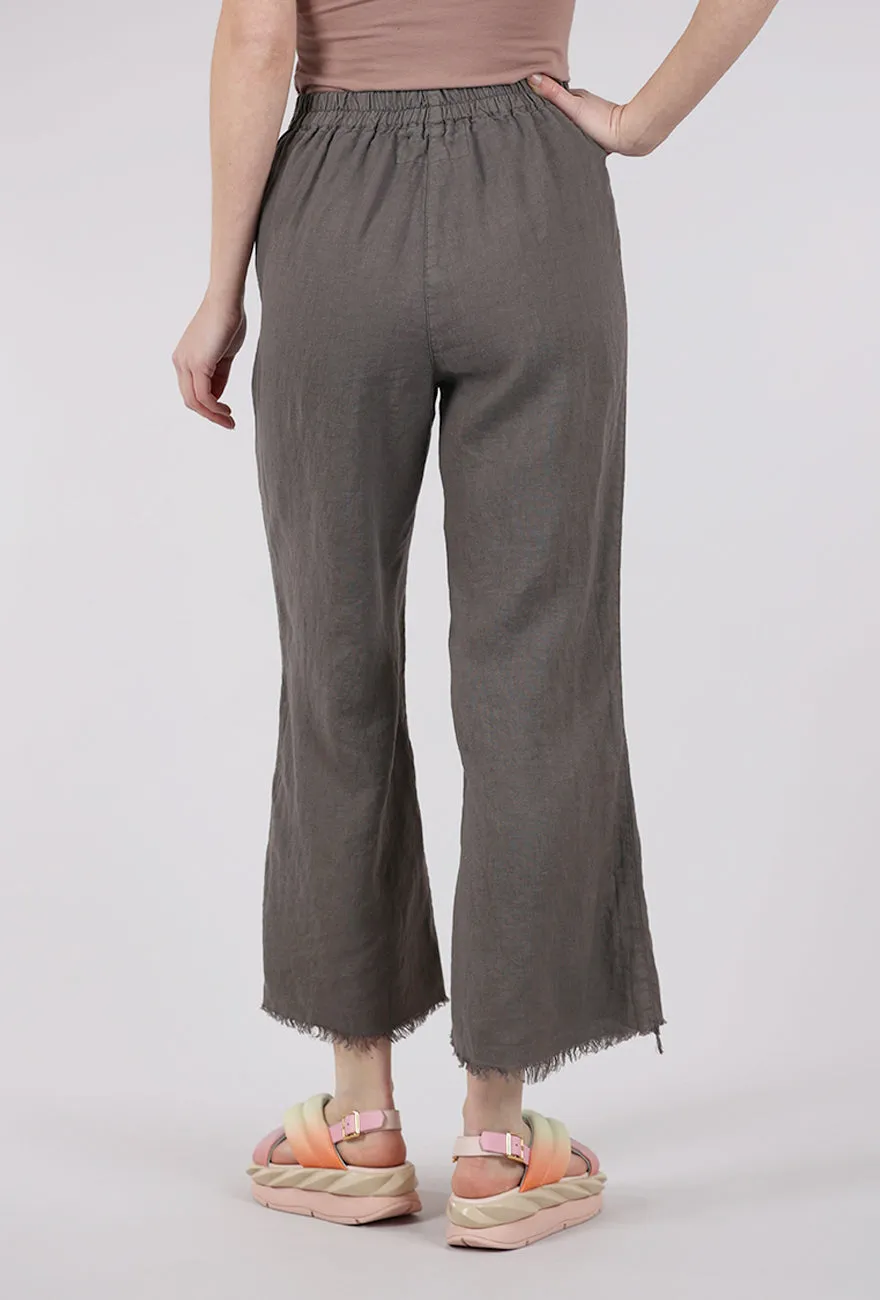 Soft Texture Tattered Hem Linen Trouser, Mushroom