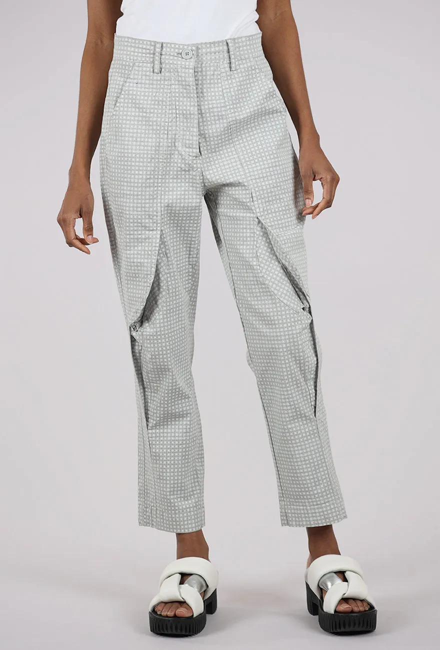 Air Flow Roomy Fit Cotton Check Curve Seam Trouser, Gray
