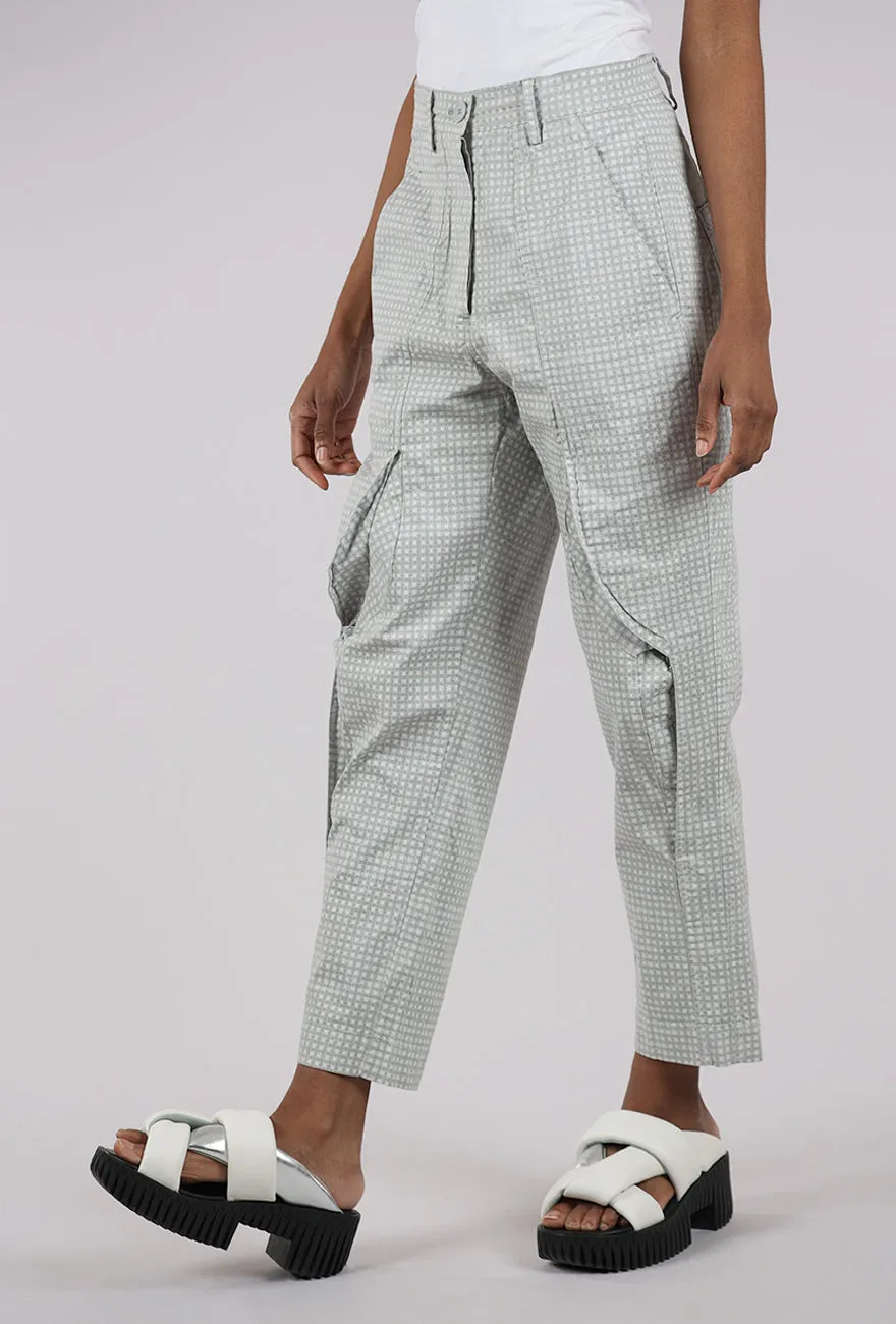Soft Waistband Cotton Check Curve Seam Trouser, Gray