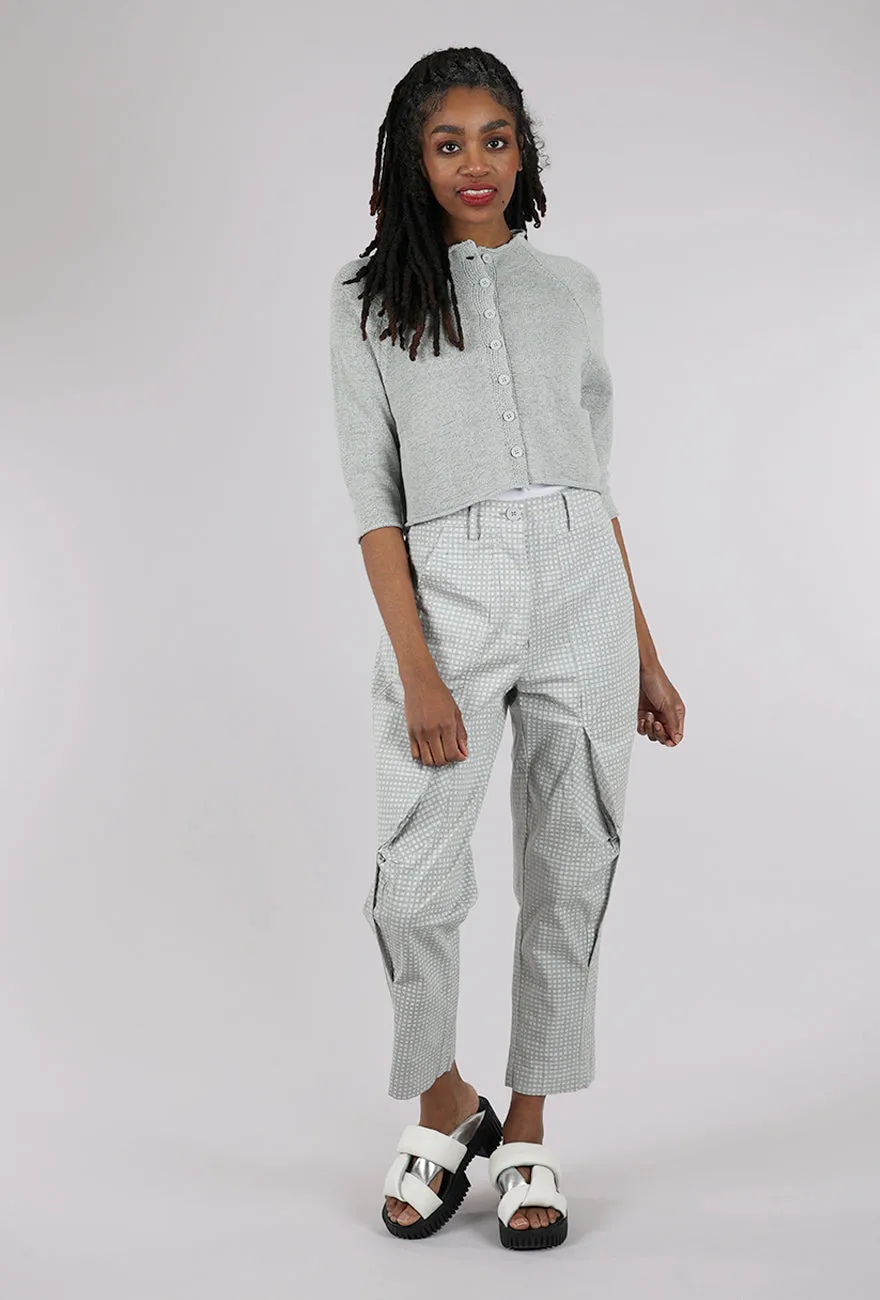 Soft Waistband Cotton Check Curve Seam Trouser, Gray