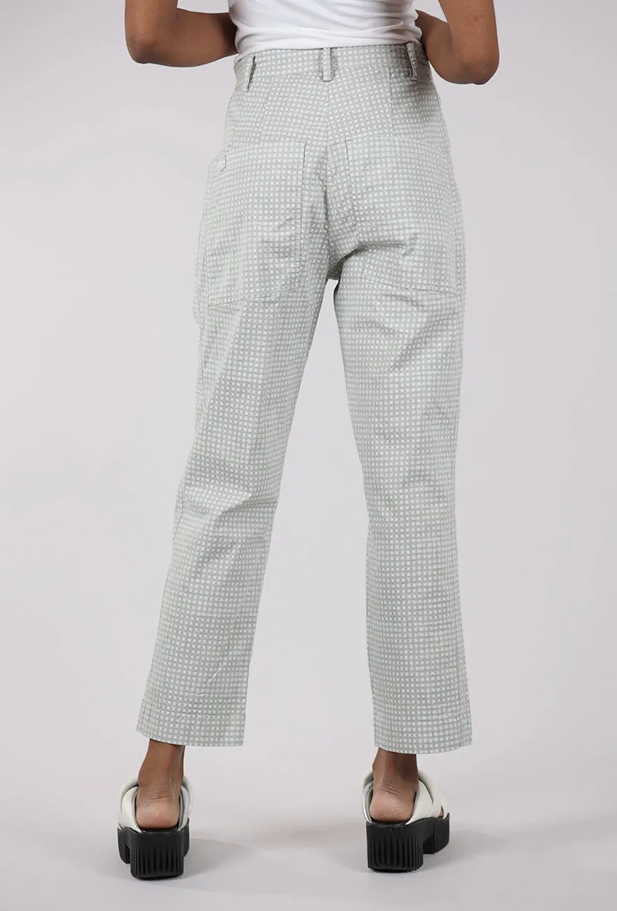 Soft Waistband Cotton Check Curve Seam Trouser, Gray