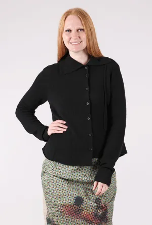 Simple knitted top Cozy cabin sweater Softy Seamed Off Center Cardie, Black