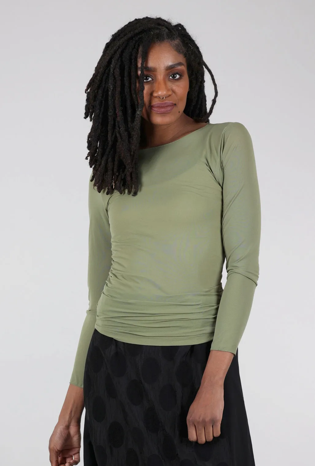 Outdoor Sports Solid Raw Edge Second Skin Top, Moss