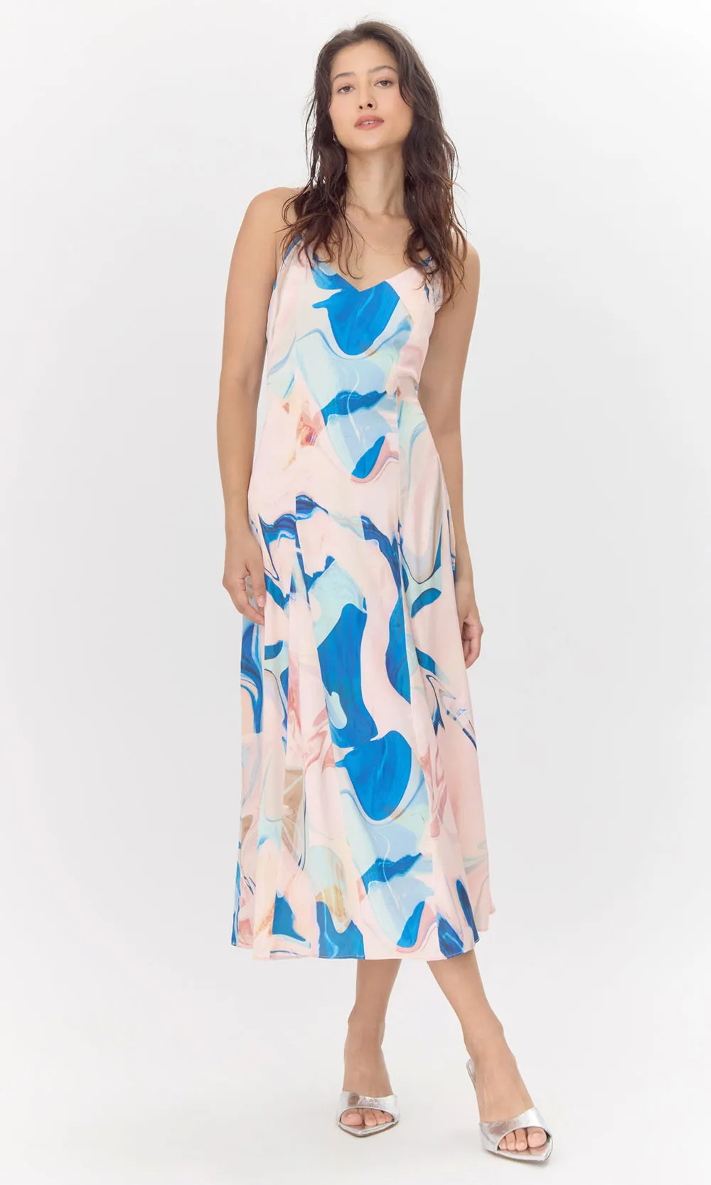 Soph Watercolor Print Satin Flowy Slip Dress UV Protection
