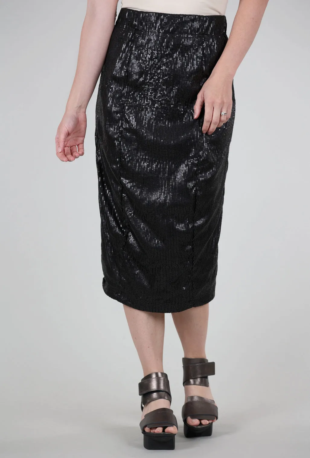 Sequin Slim Skirt, Black Hemp Blend