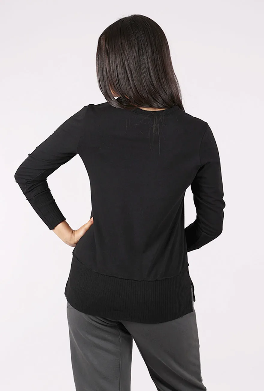 Split Rib Trim Pullover, Black Timeless Appeal