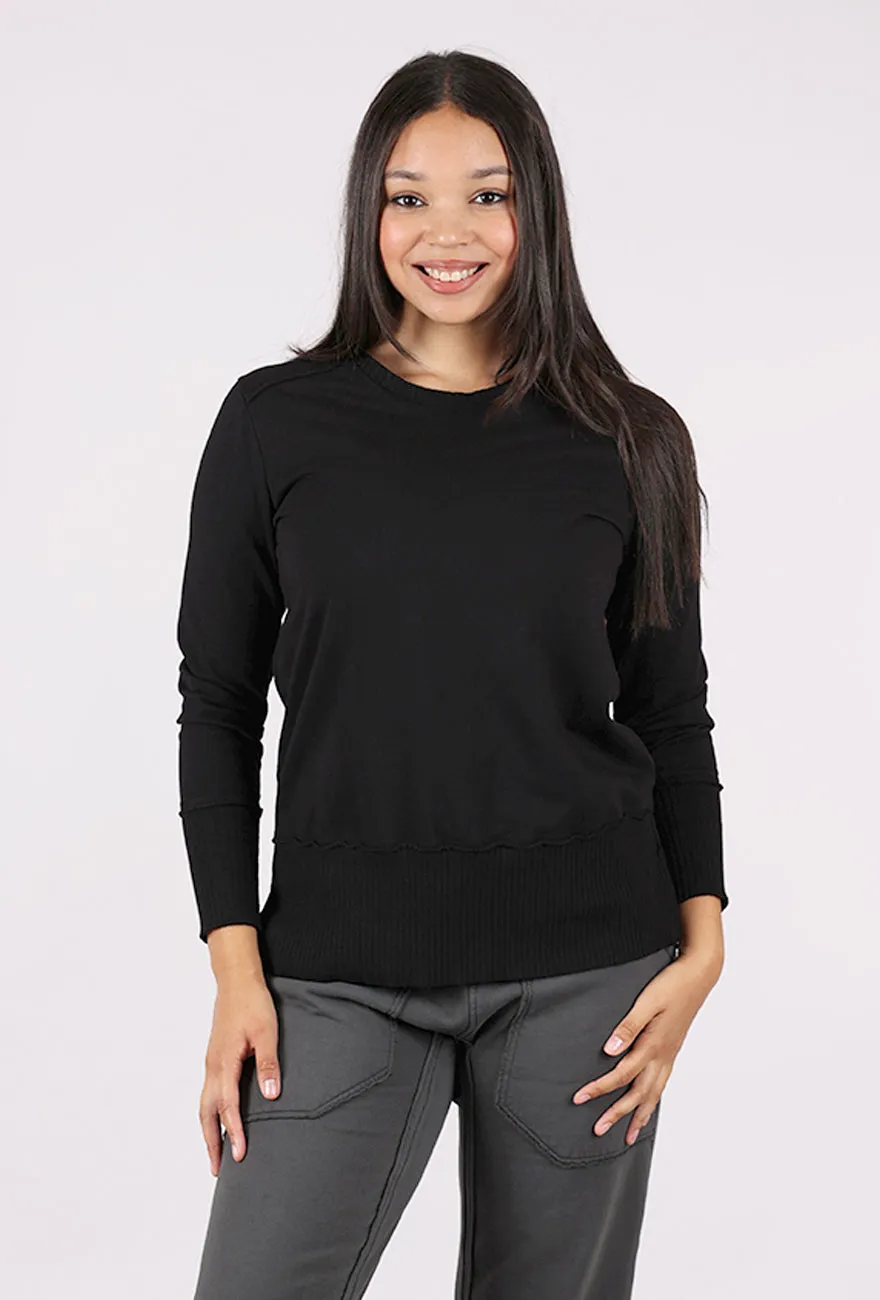 Split Rib Trim Pullover, Black Bright Color career women