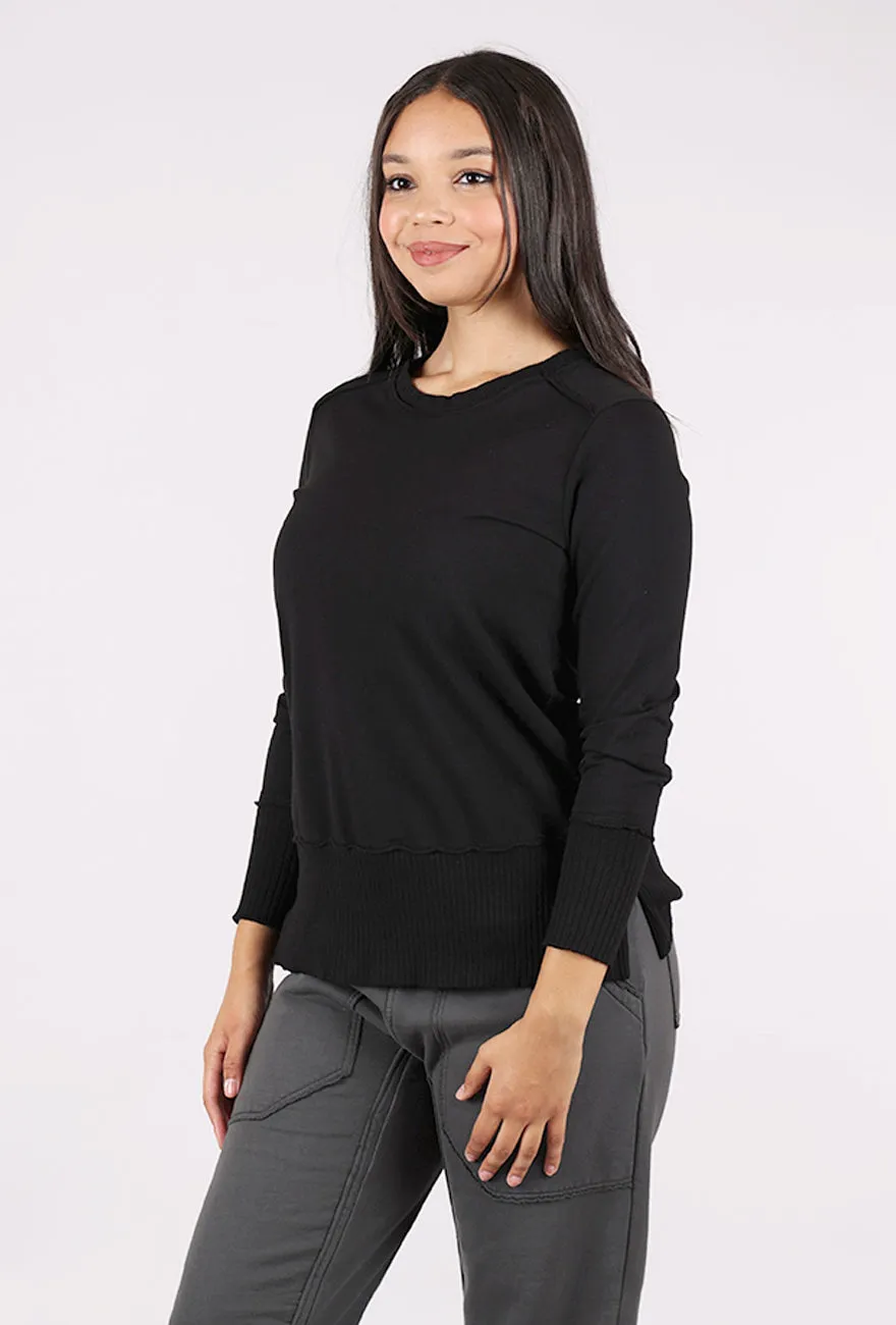 Split Rib Trim Pullover, Black Timeless Appeal