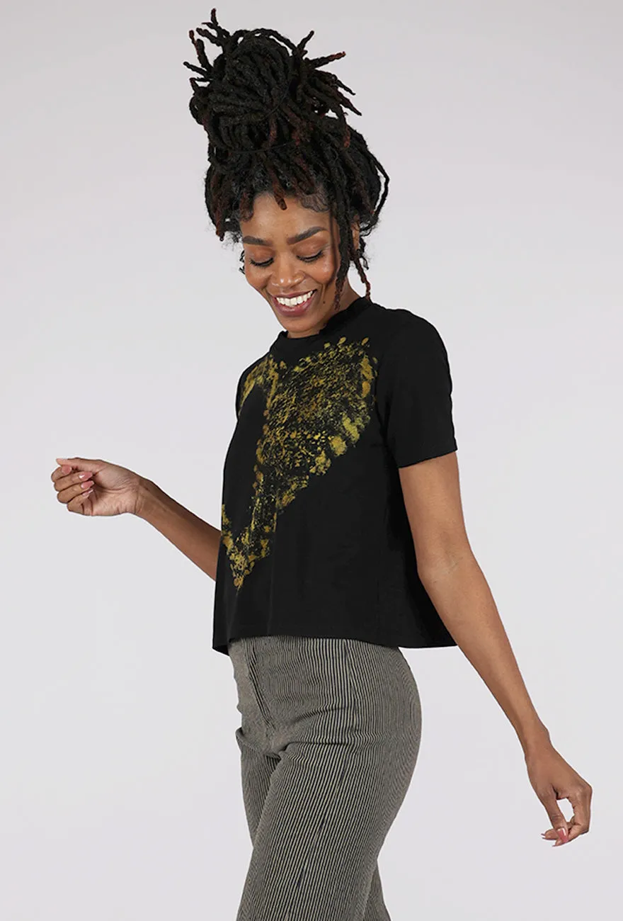 S/S Crop Heart Tee, Black/Yellow Modern Design