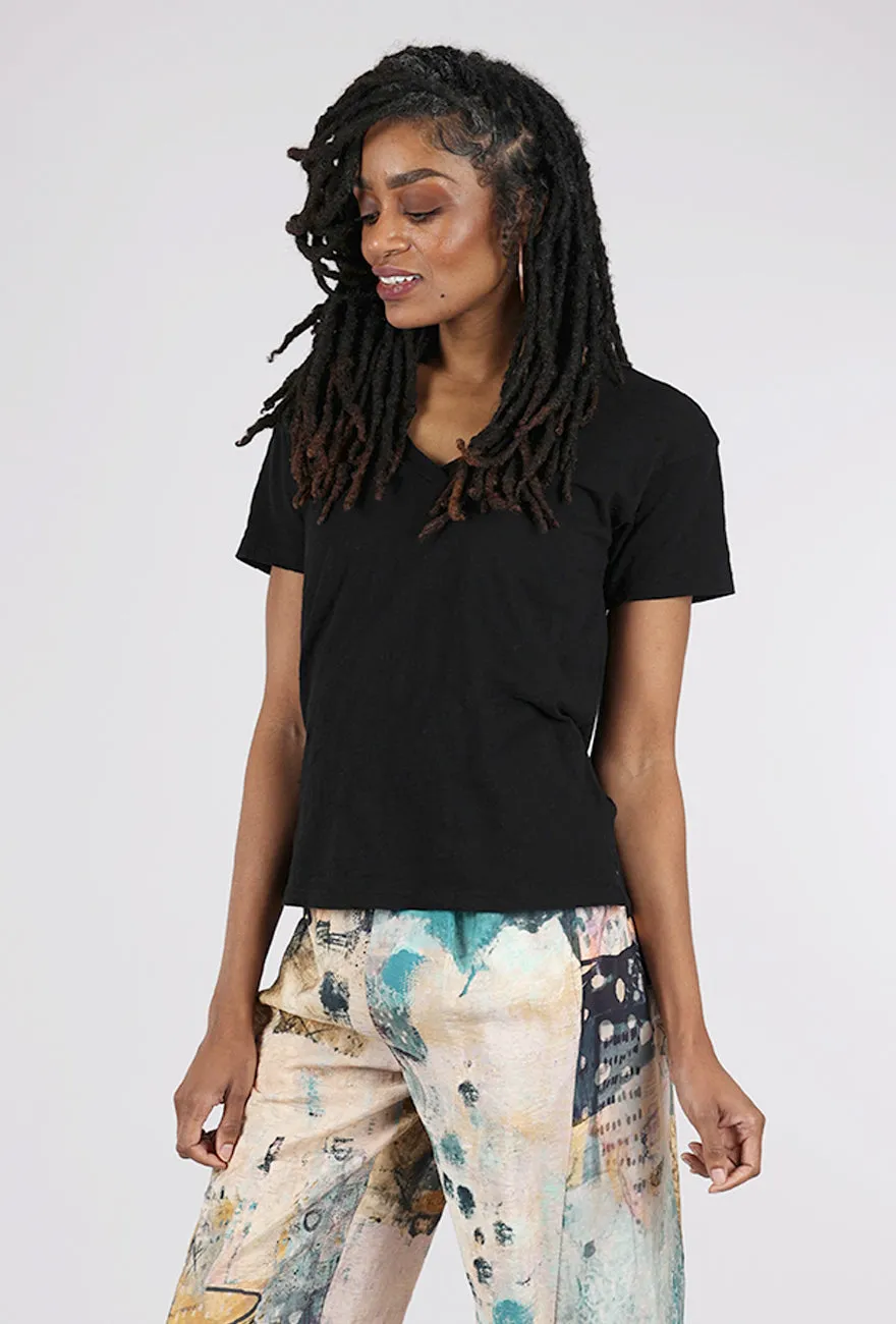 S/S V-Neck Boxy Tee, Black New Arrivals