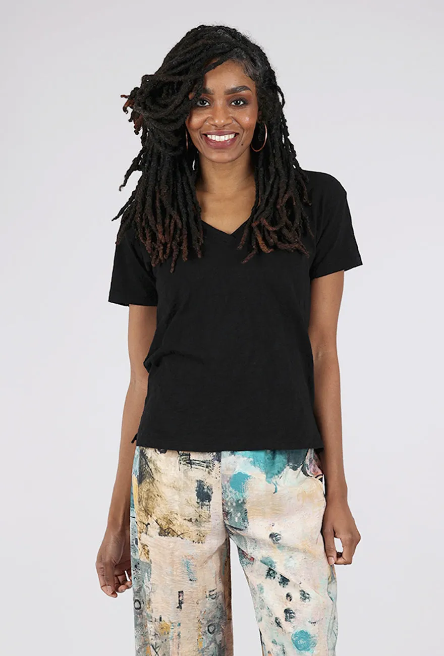 S/S V-Neck Boxy Tee, Black Regular Fit