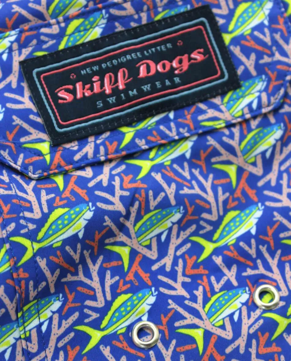 Staghorn Swim: Swim Trunks - Blue/Pink Contemporary Design