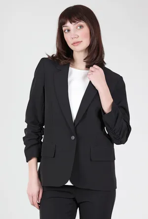 Casual Style Crepe Ruched-Sleeve Blazer, Black