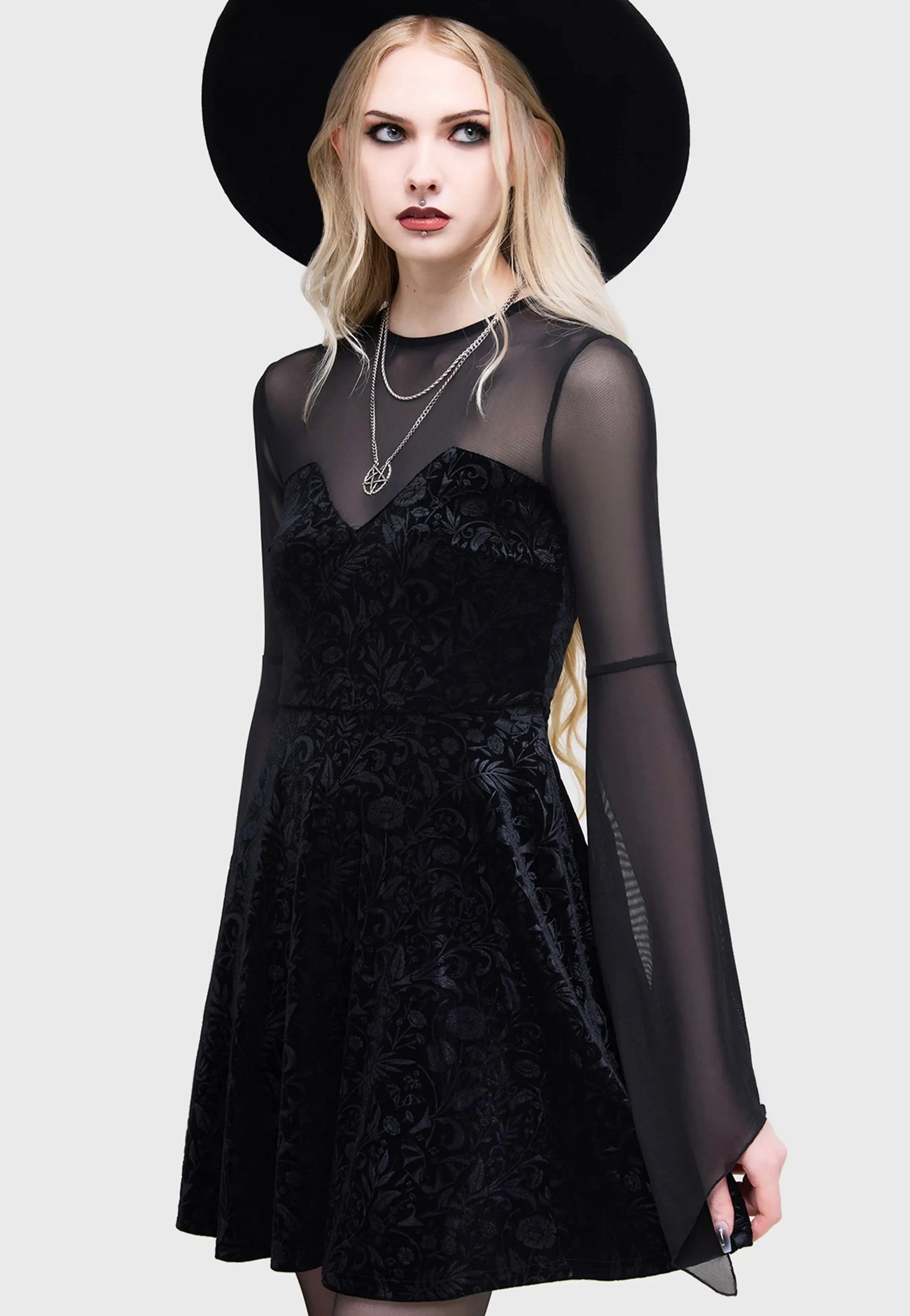 Stretchable Fabric Killstar x Moonbloom - Enigma Garden Black - Dress