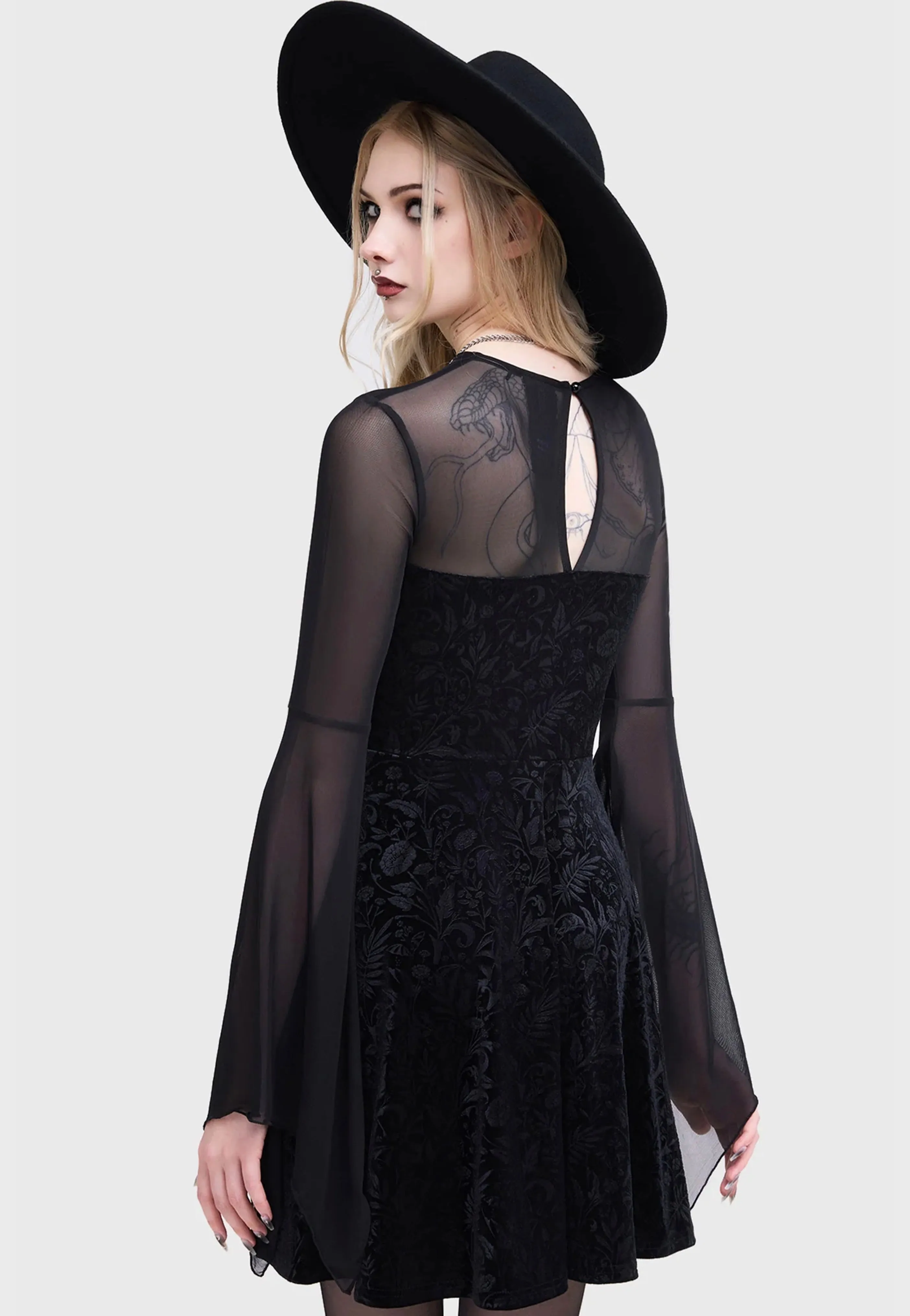 Stretchable Fabric Killstar x Moonbloom - Enigma Garden Black - Dress